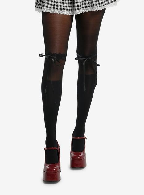 Black Ribbon Garter Sheer Tights | Hot Topic