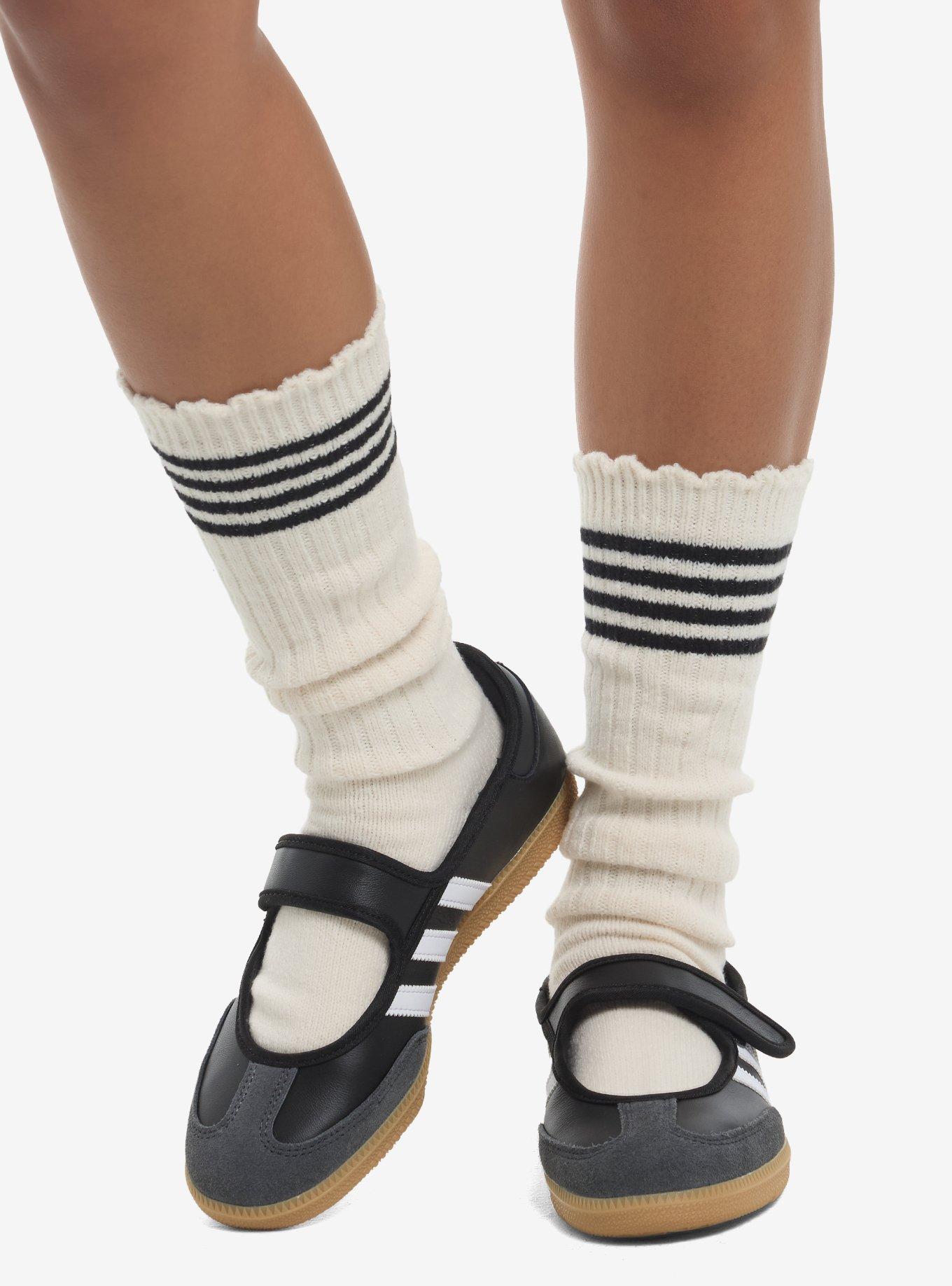 Cream & Black Varsity Stripe Knit Slouchy Socks, , hi-res