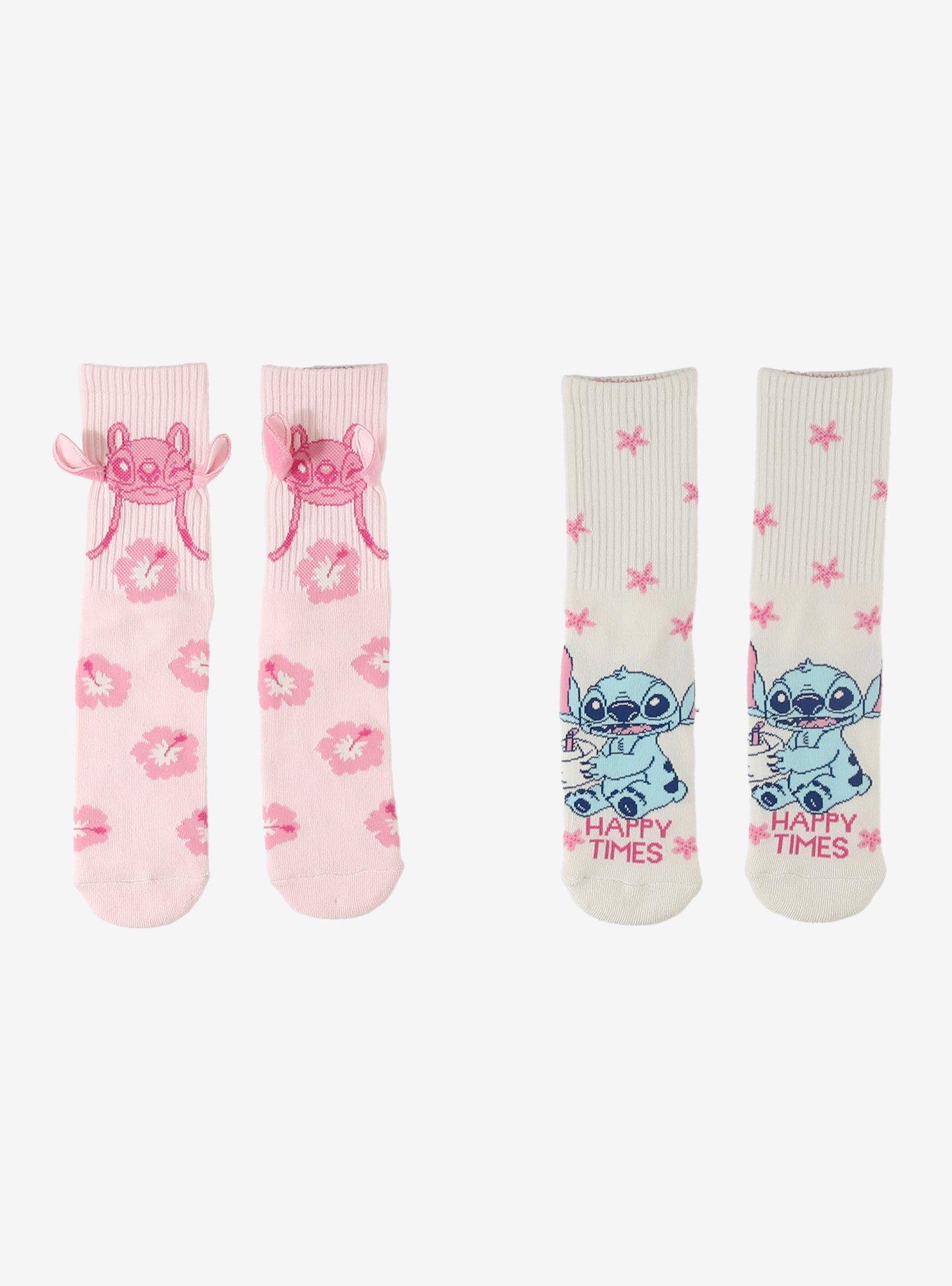Disney Stitch Angel Pink Plush Crew Socks 2 Pair, , hi-res