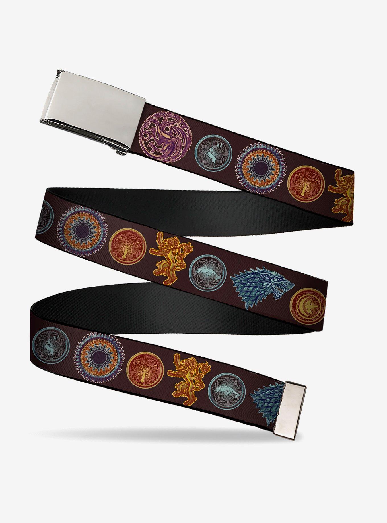 Game of Thrones Eight House Sigil Symbols Black Multi Clamp Buckle Belt, , hi-res