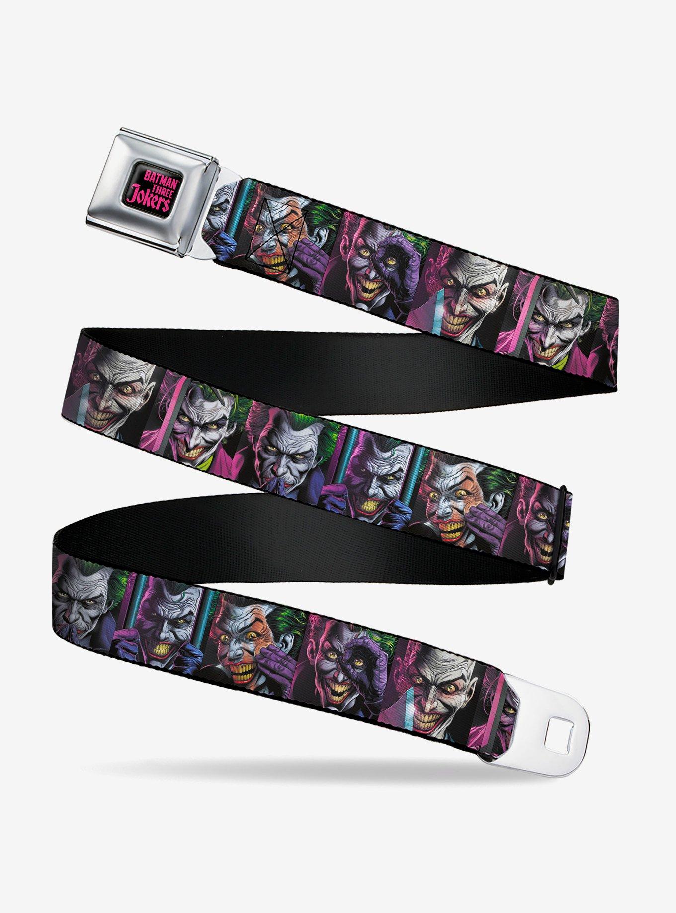 DC Comics The Joker Comic Book Cover Face Blocks Seatbelt Buckle Belt, MULTI, hi-res