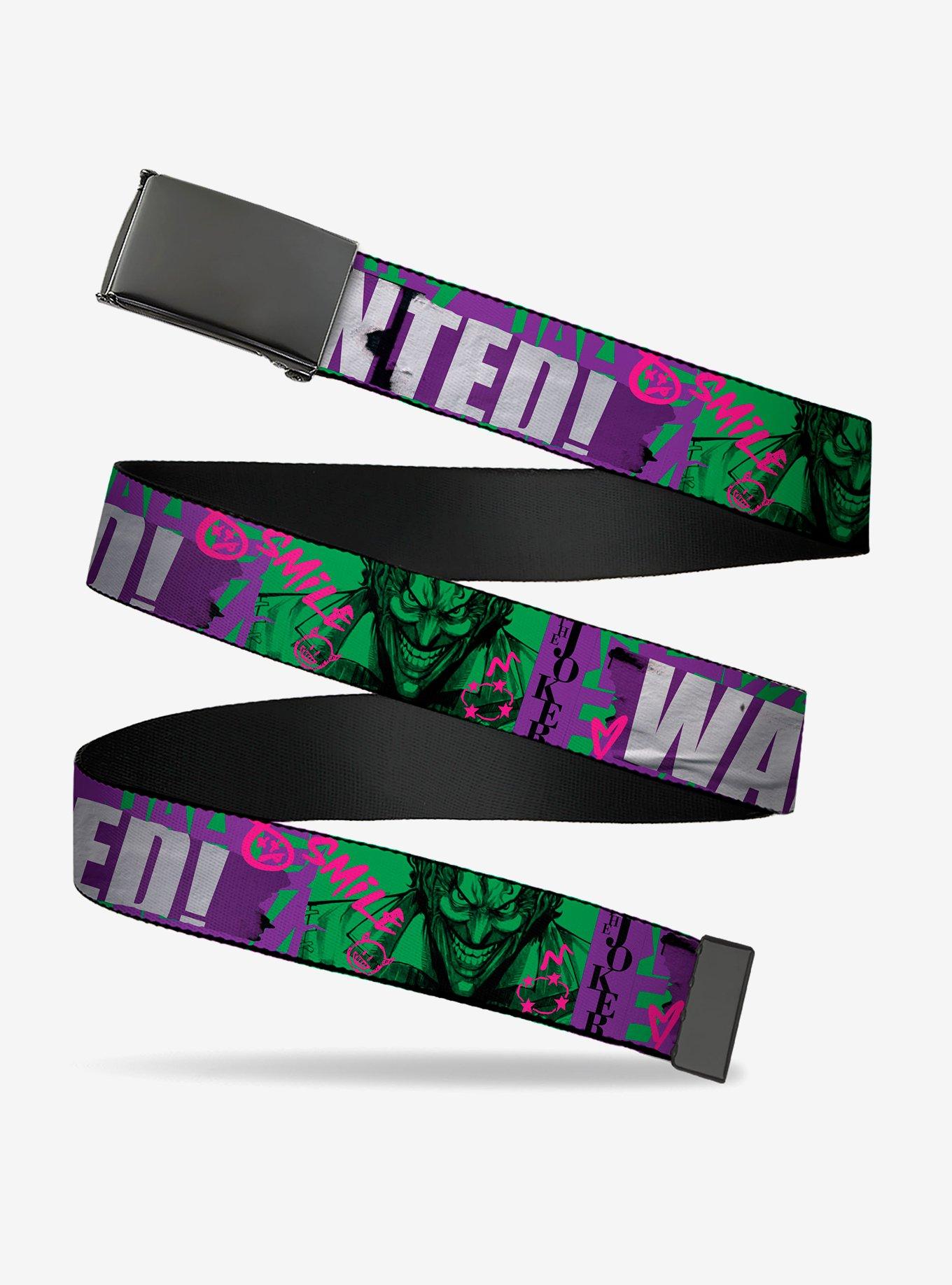 DC Comics The Joker Wanted Smiling Pose and Graffiti Clamp Buckle Belt