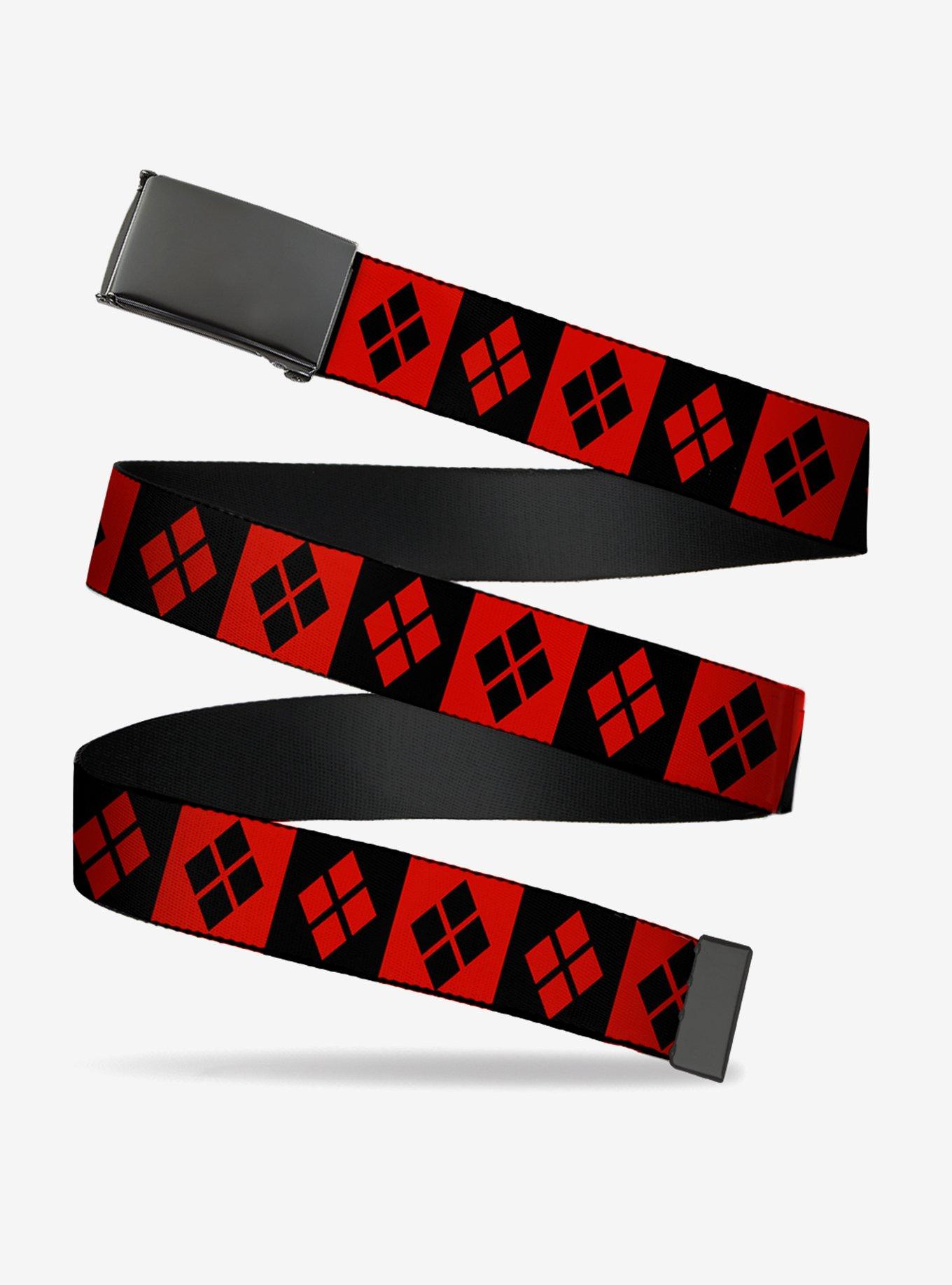 DC Comics Harley Quinn Diamond Blocks Red Black Red Clamp Buckle Belt, , hi-res