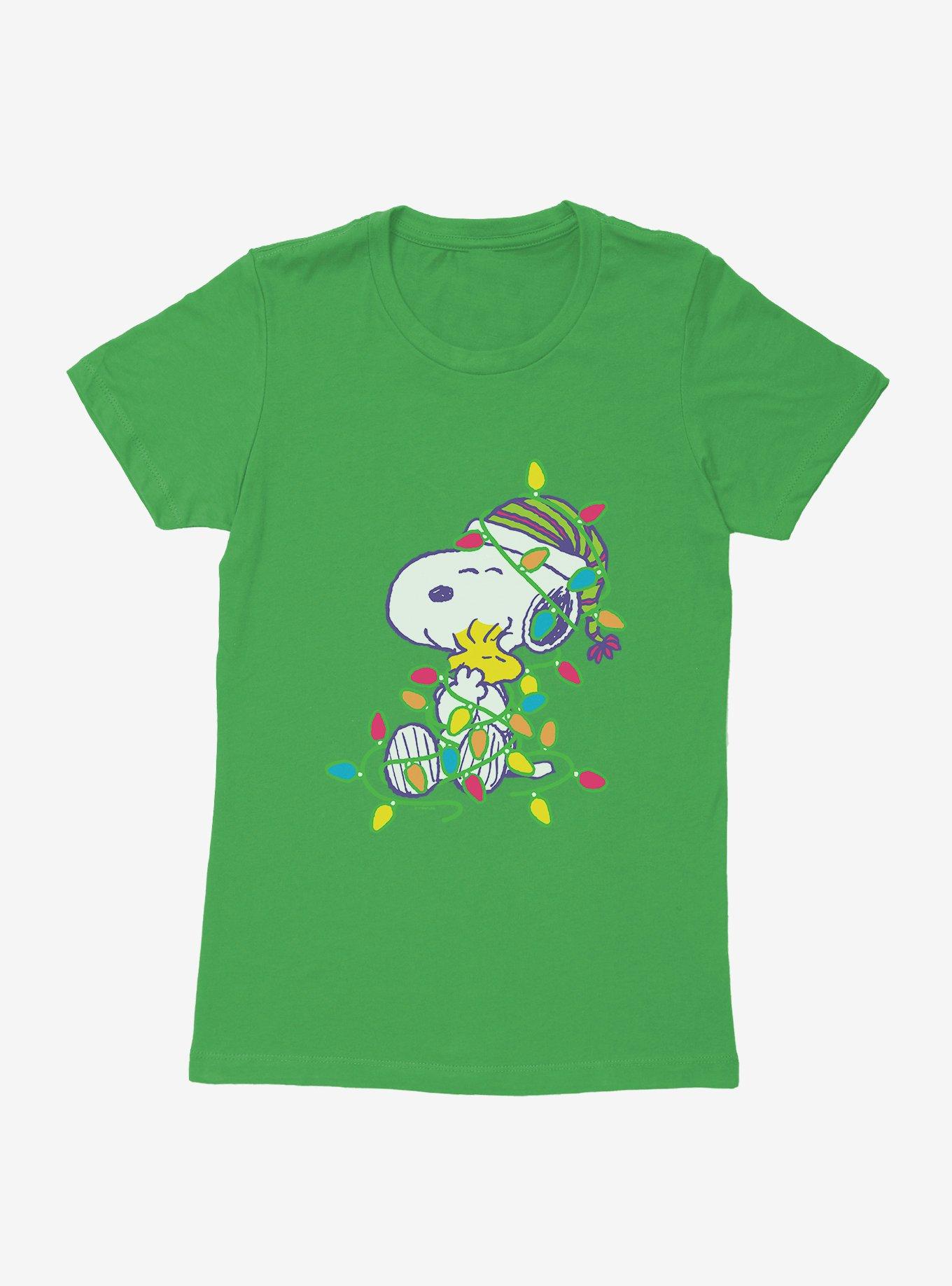 Peanuts Snoopy And Woodstock Wrapped In Lights Womens T-Shirt, , hi-res