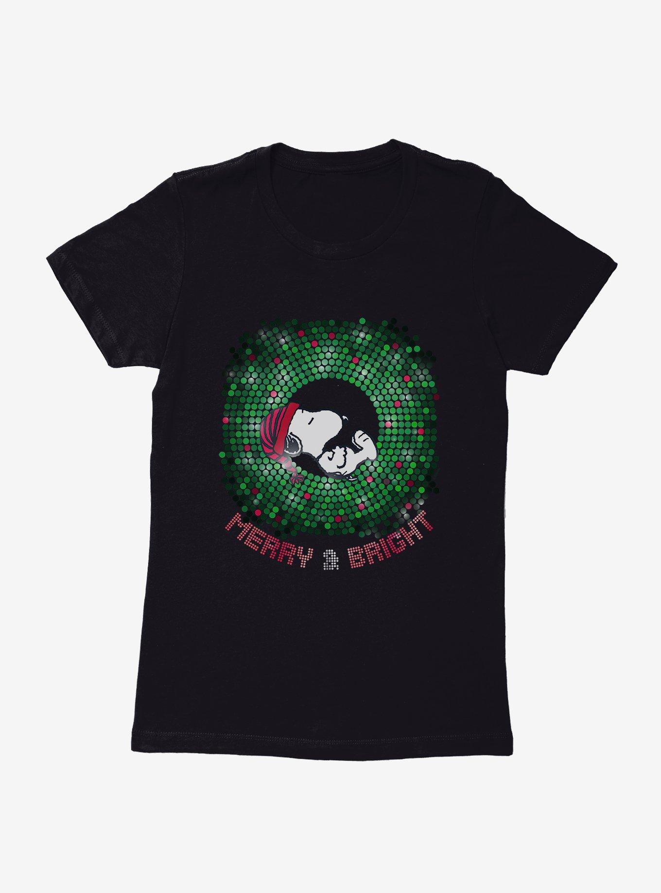 Peanuts Merry And Bright Snoopy Dots Womens T-Shirt, BLACK, hi-res