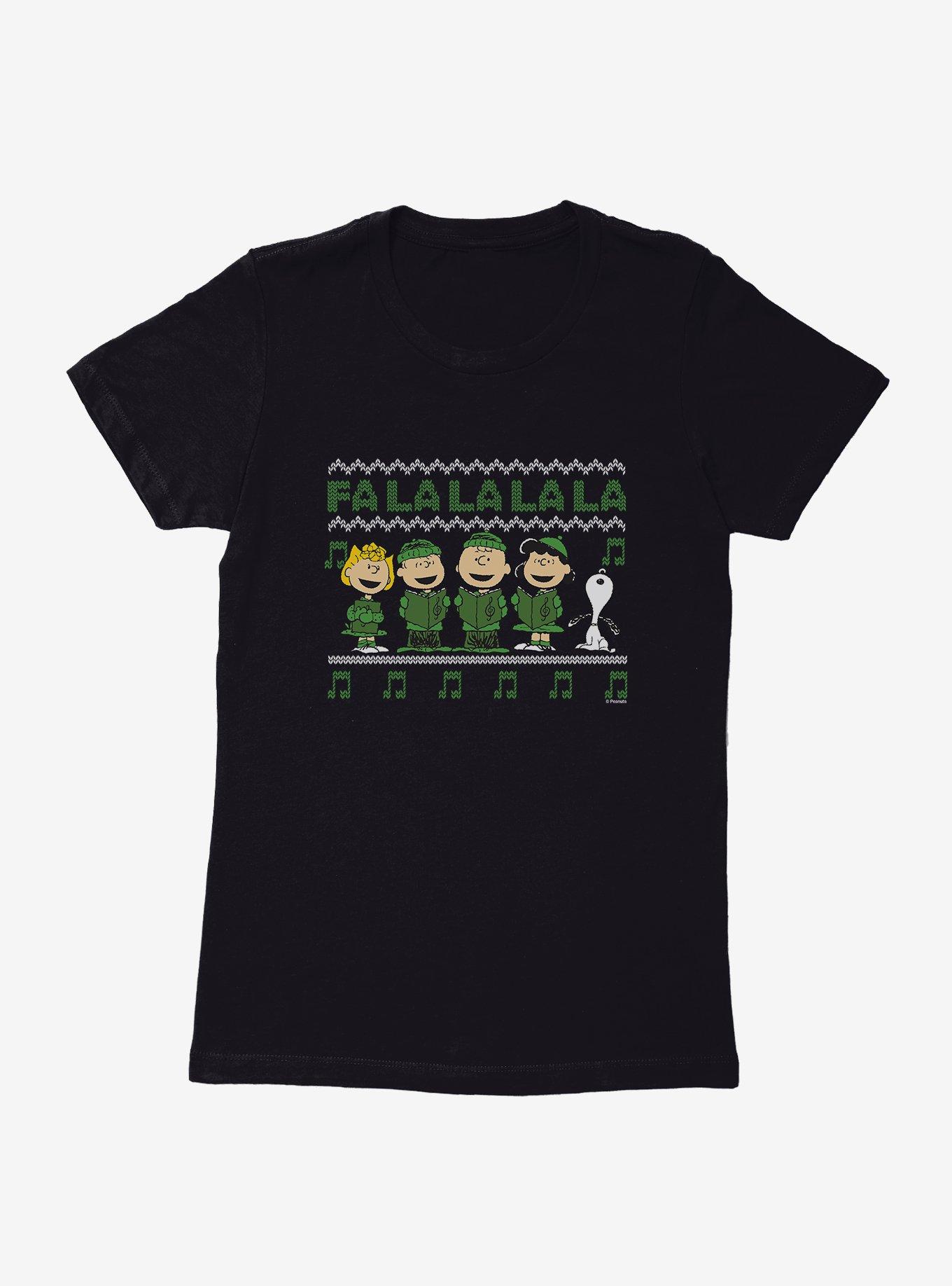 Peanuts Fa La La Christmas Pattern Womens T-Shirt, BLACK, hi-res
