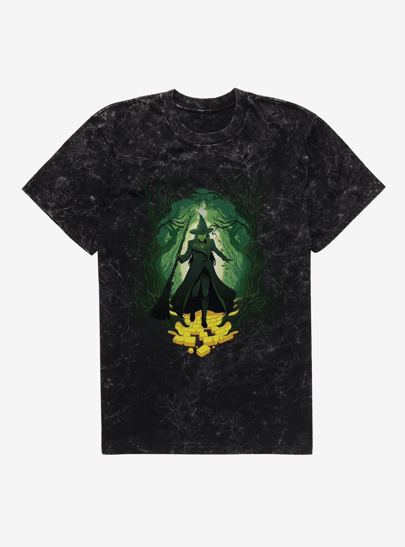 Wicked: For Good Elphaba Yellow Brick Road Mineral Wash T-Shirt, BLACK MINERAL WASH, hi-res