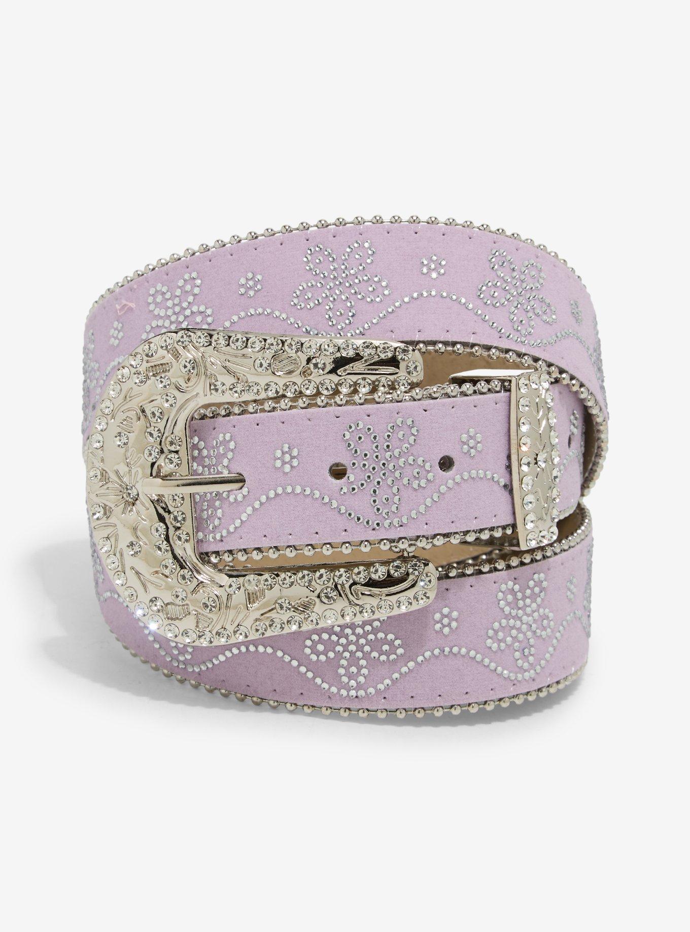 Lavender Floral Rhinestone Western Belt, , hi-res