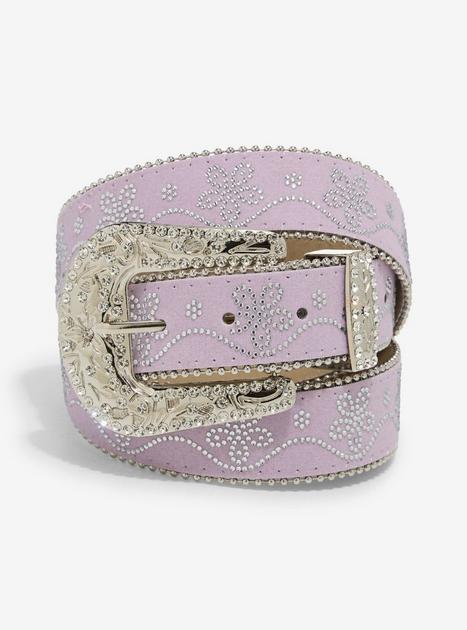 Lavender Floral Rhinestone Western Belt | Hot Topic