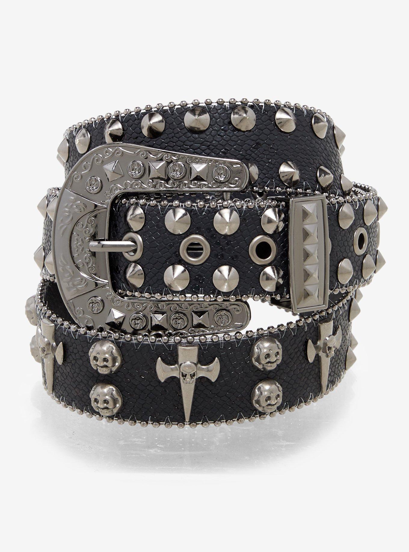 Black Skull Cross Spike Belt | Hot Topic