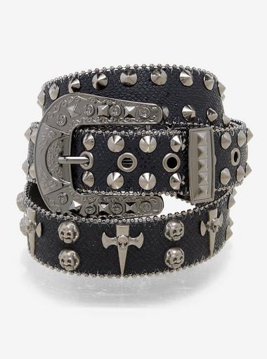 Black Skull Cross Spike Belt | Hot Topic