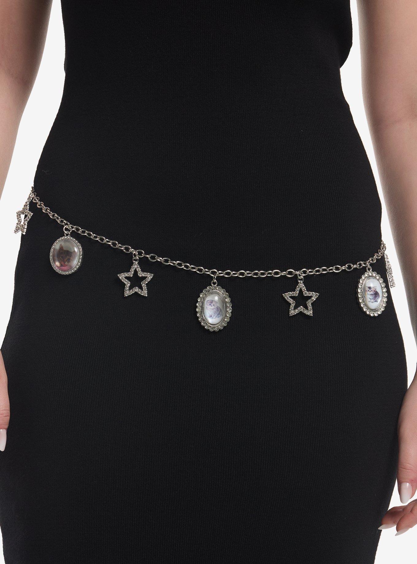Cat Portrait Bling Star Chain Belt