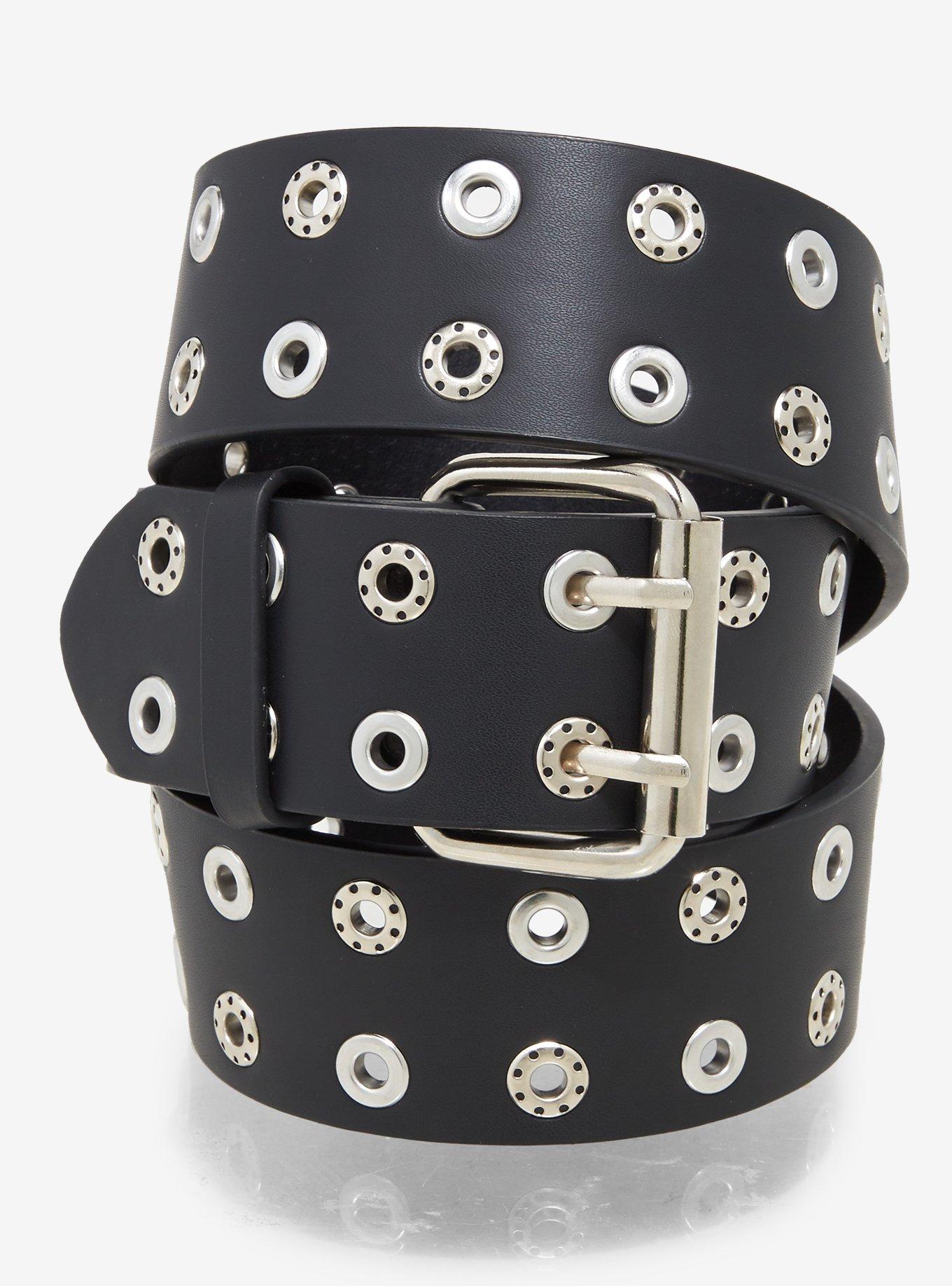 Black Two Row Grommet Belt, , hi-res