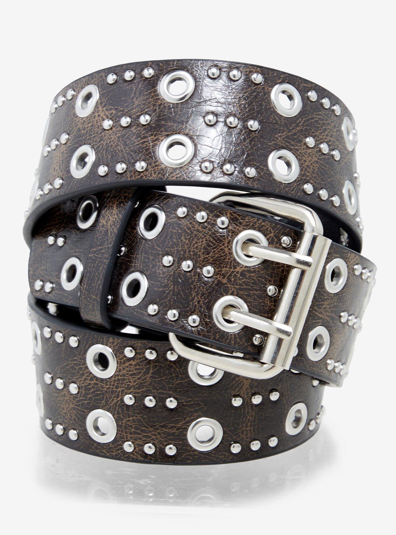 Brown Grommet Stud Belt, , hi-res