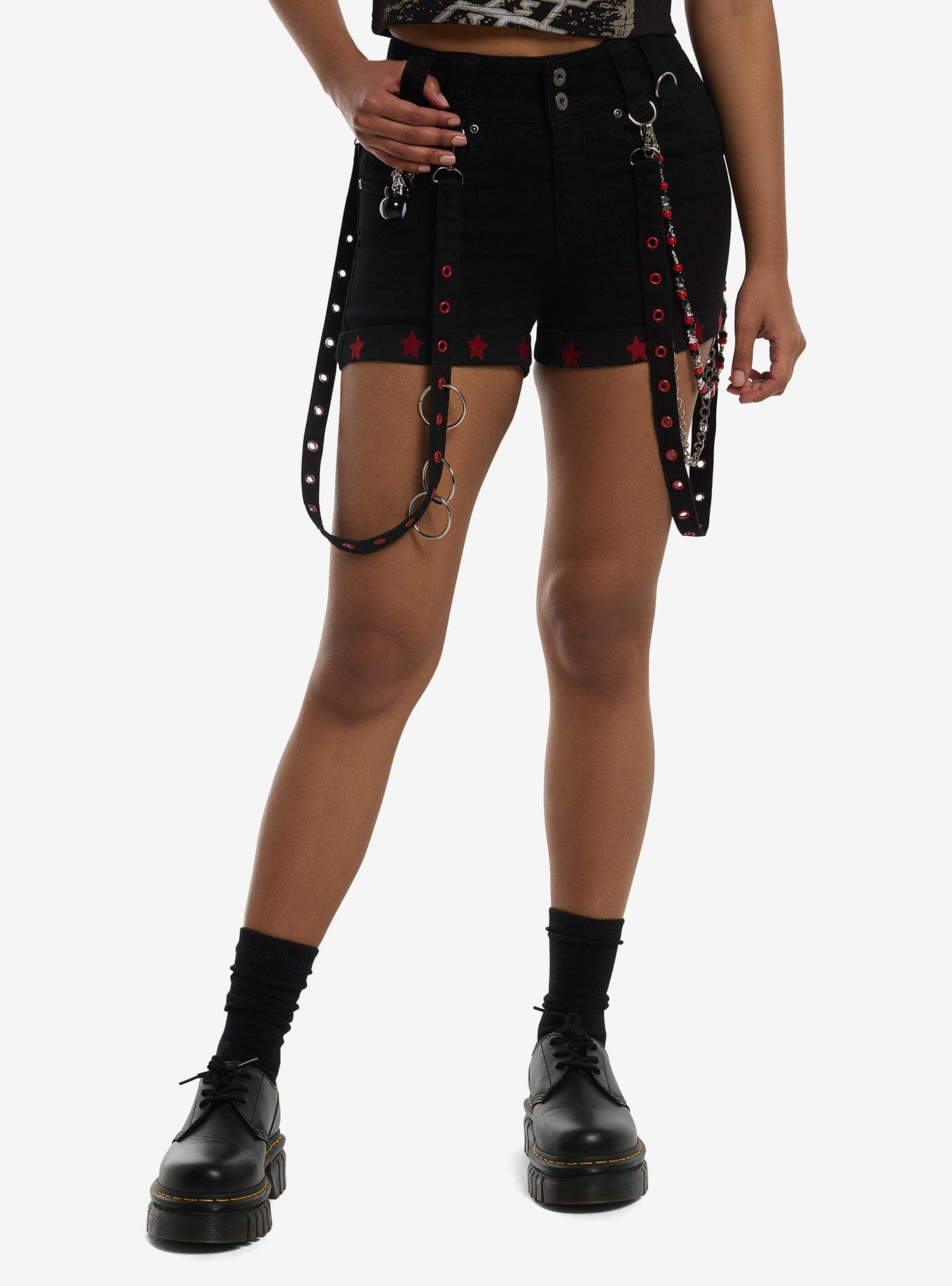 Social Collision Star Key Chain & Side Chains Suspender Shorts, , hi-res