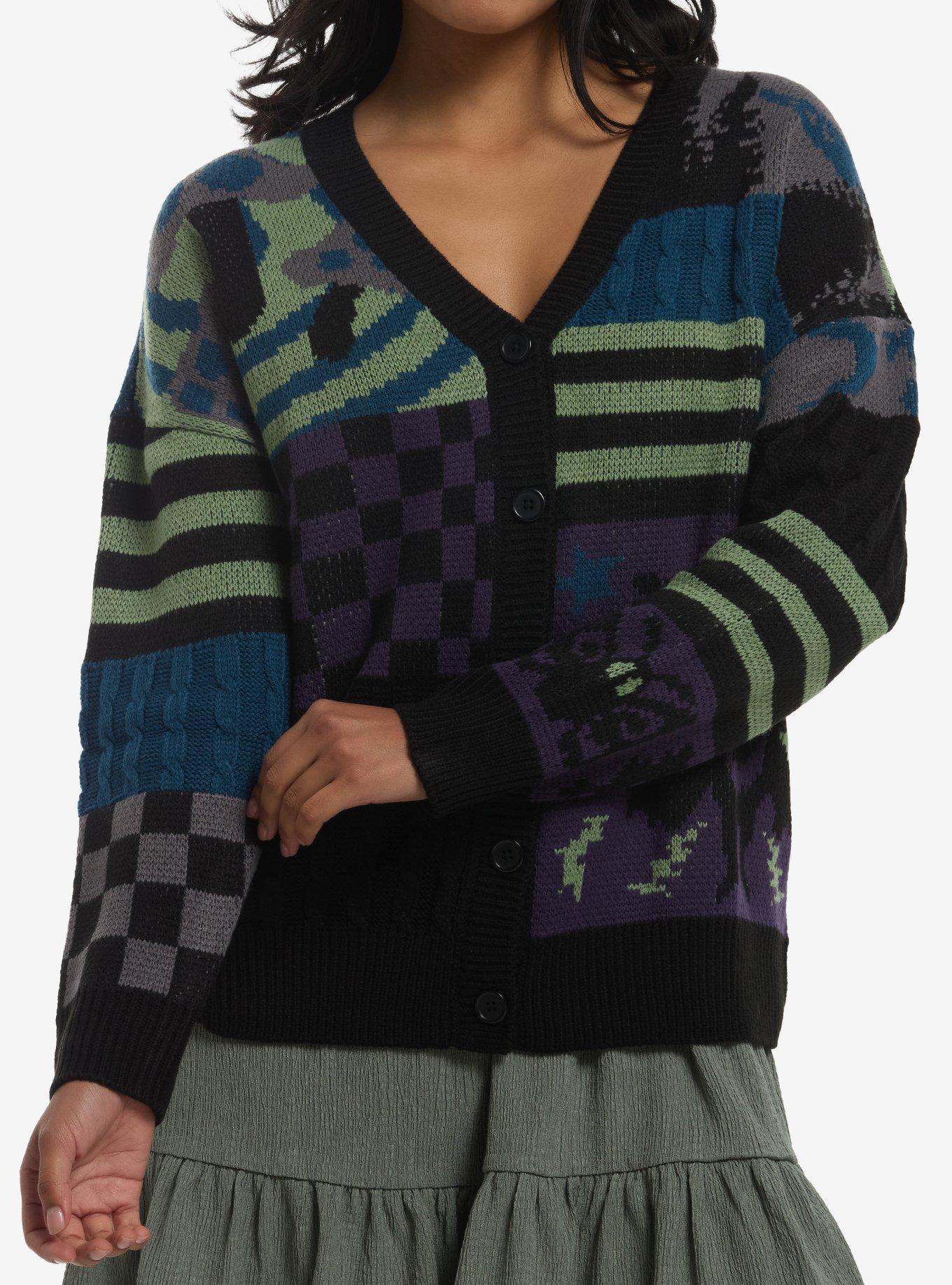 Thorn & Fable Mothman Grunge Patchwork Girls Cardigan, , hi-res