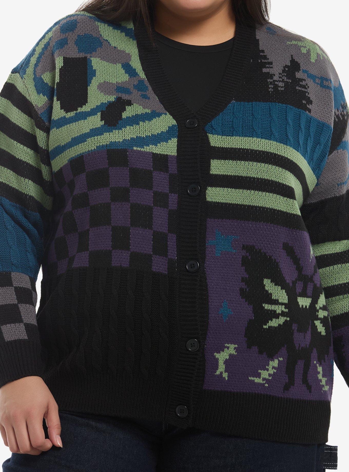 Thorn & Fable Moth Grunge Patchwork Girls Cardigan Plus Size, , hi-res