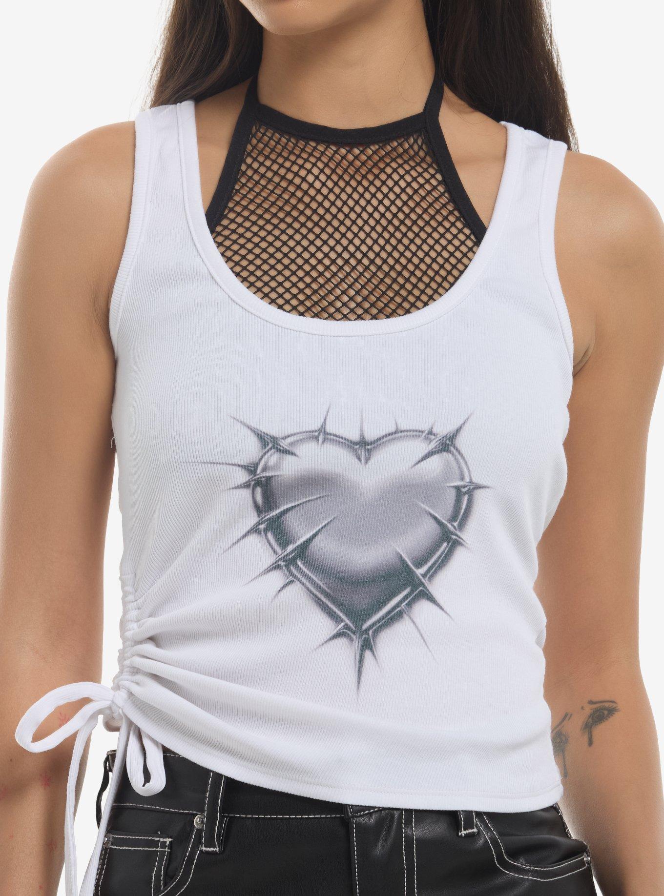 Social Collision Spiked Heart Ruched Girls Tank Top, , hi-res