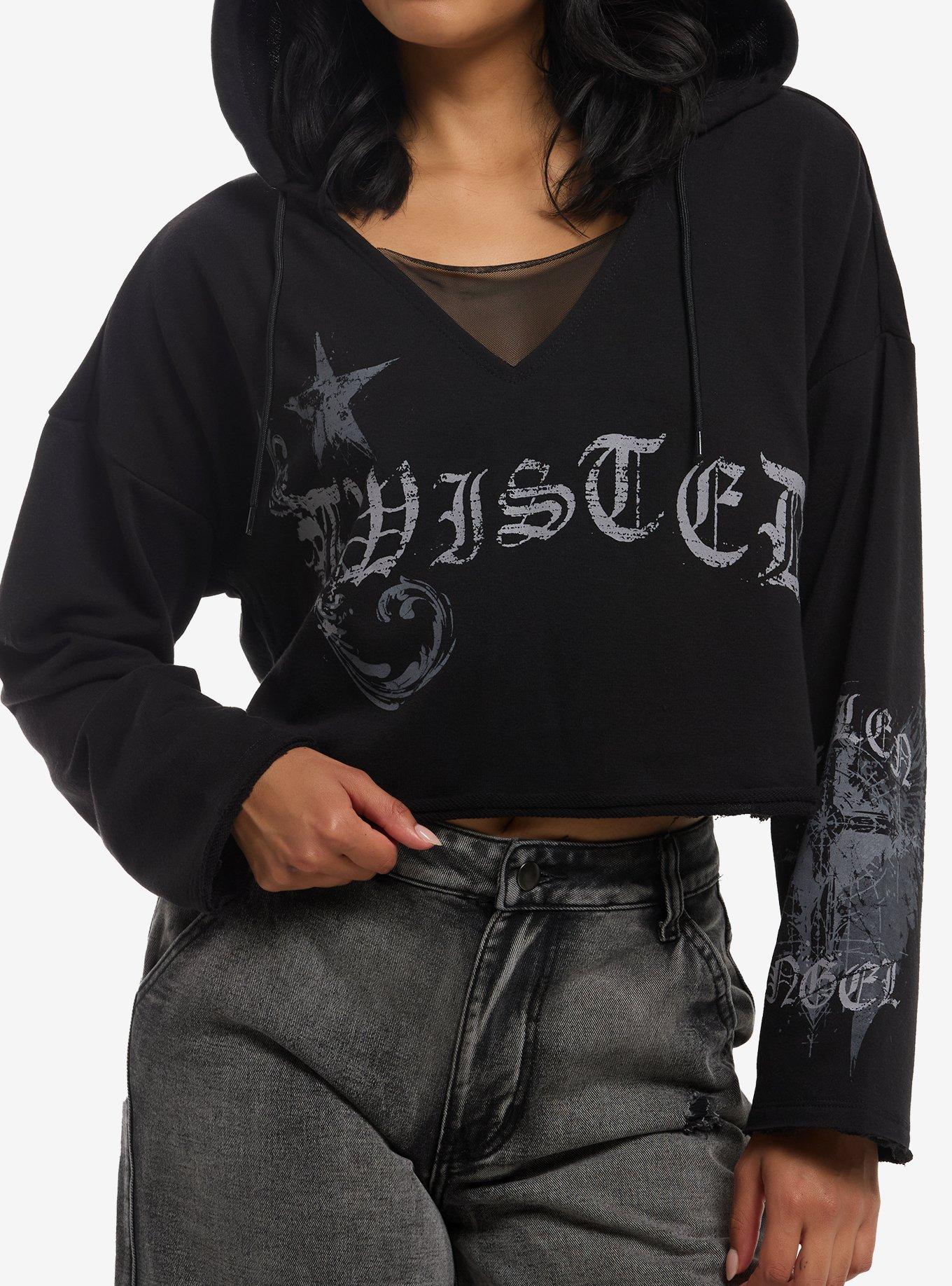 Social Collision Winged Skull Girls Crop Hoodie, , hi-res