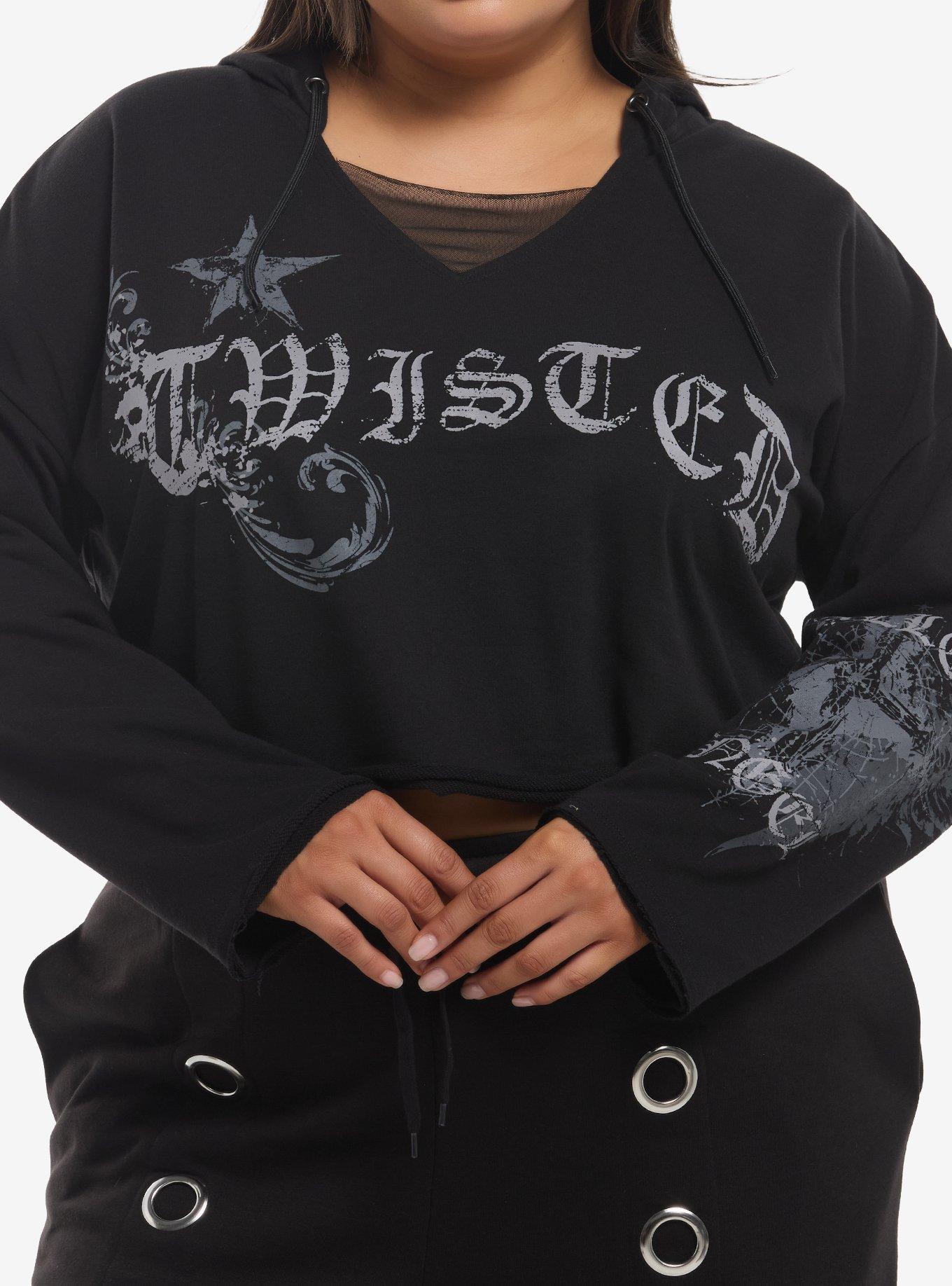 Social Collision Winged Skull Girls Crop Hoodie Plus Size, , hi-res