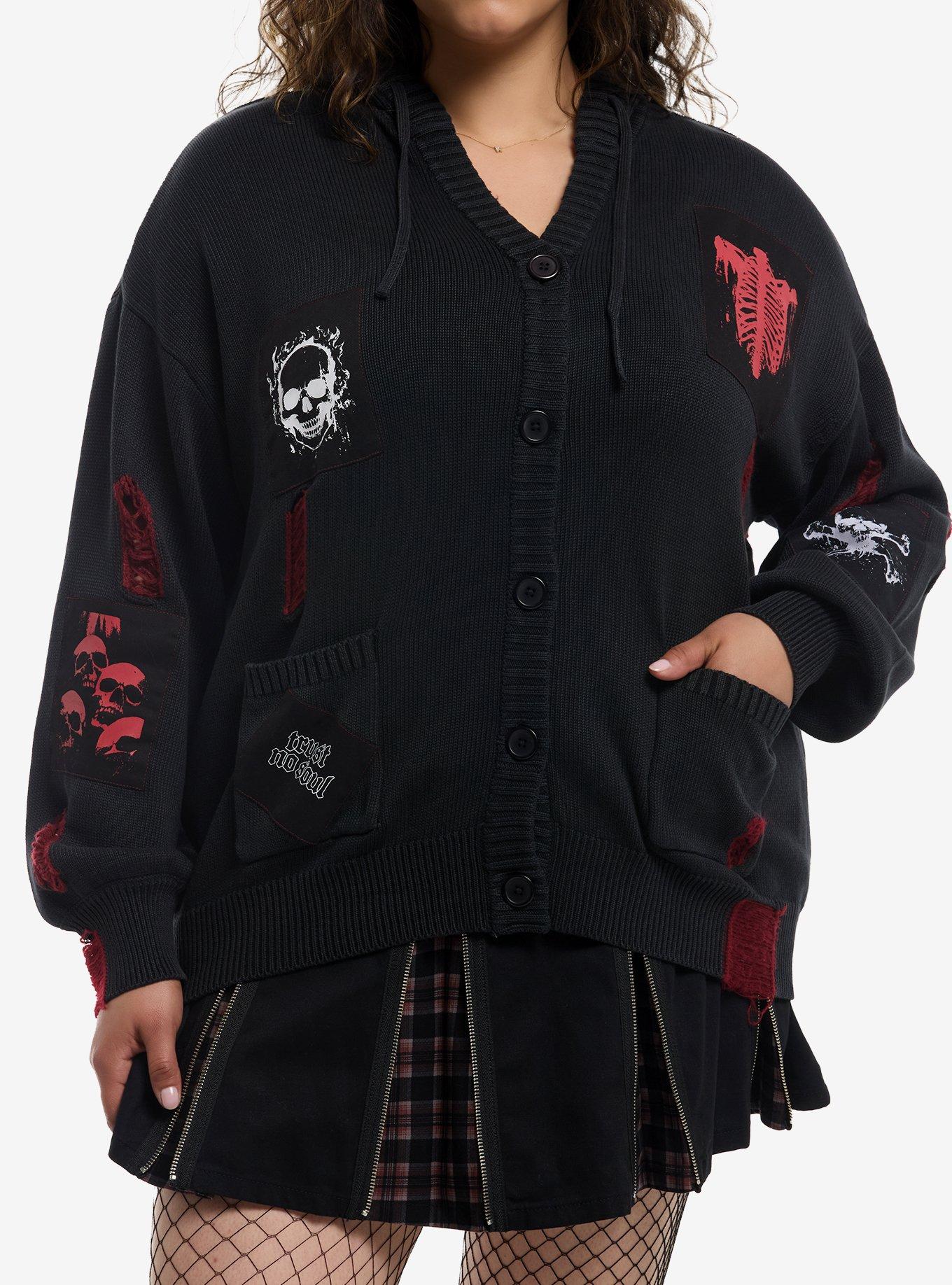 Social Collision Trust No Soul Girls Knit Hoodie Plus Size, , hi-res