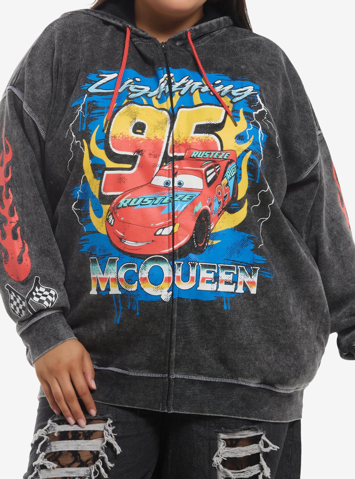 Disney Pixar Cars Lightning McQueen Dark Wash Girls Oversized Hoodie Plus Size, , hi-res