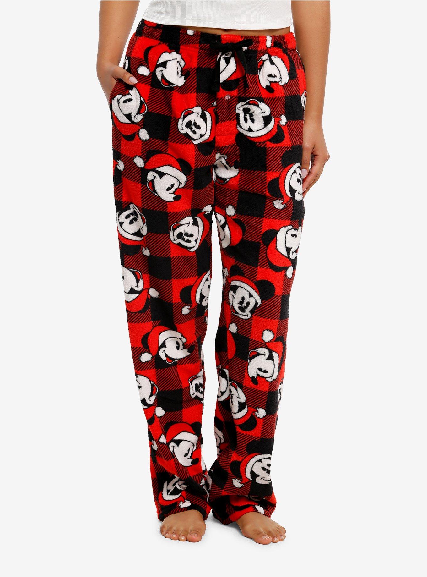 Disney Santa Mickey Mouse Plaid Plush Pajama Pants, , hi-res