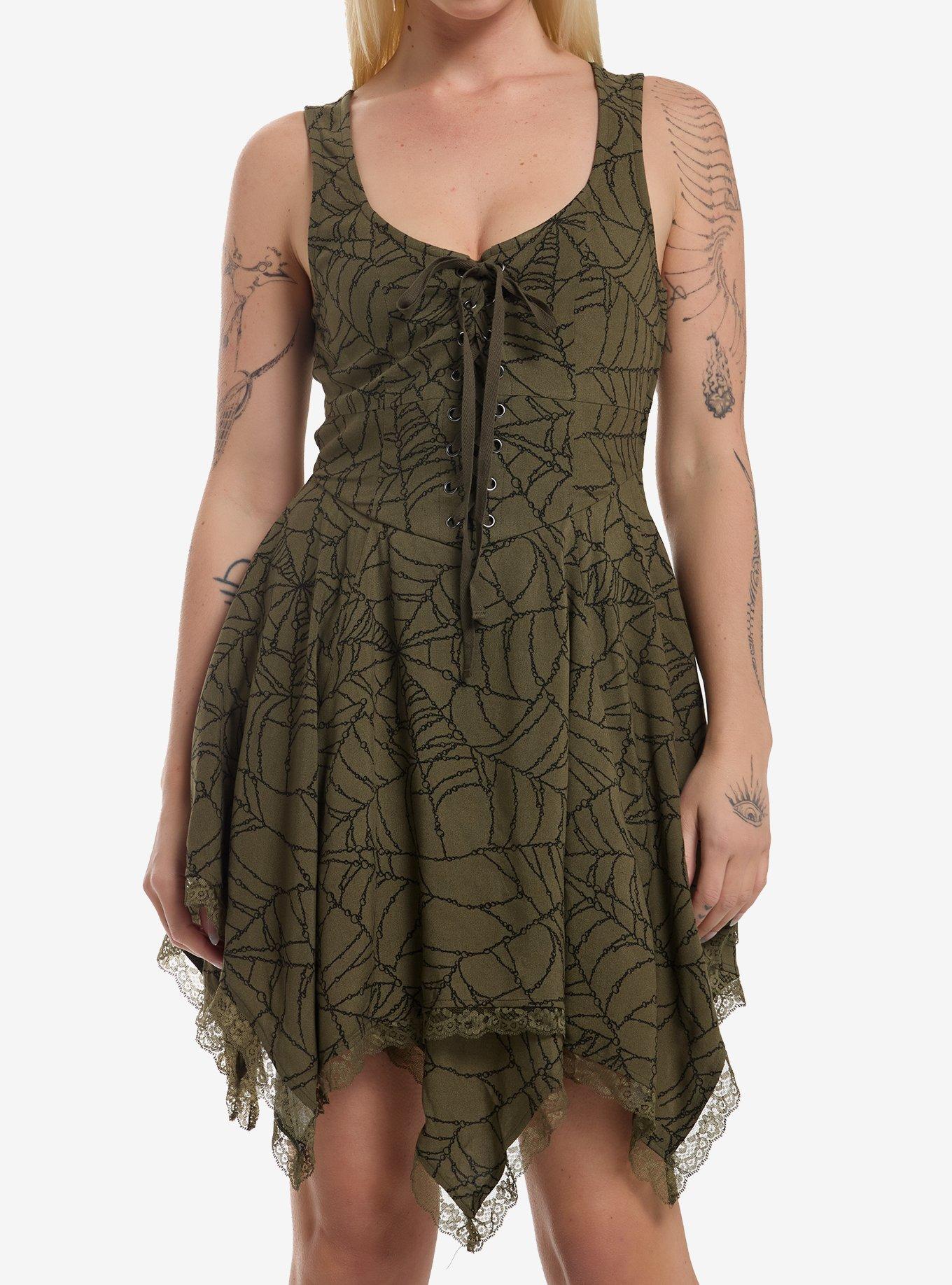 Cosmic Aura Green Chain Spiderweb Hanky Hem Dress - 3XL