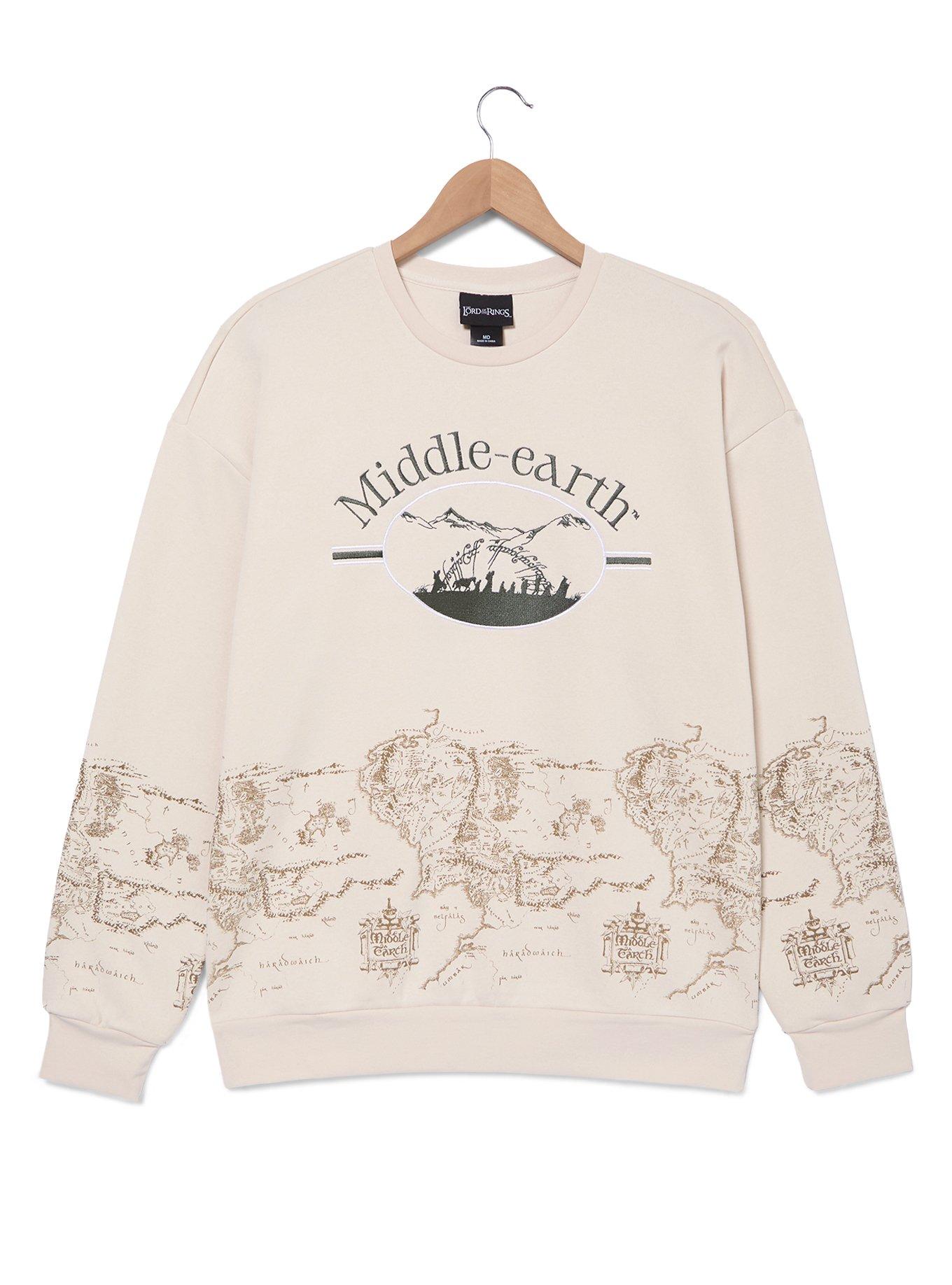 The Lord of The Rings Middle-earth Map Embroidered Crewneck - BoxLunch Exclusive, , hi-res