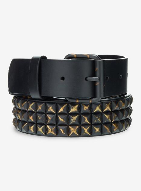 Black & Bronze Three Row Pyramid Stud Belt | Hot Topic