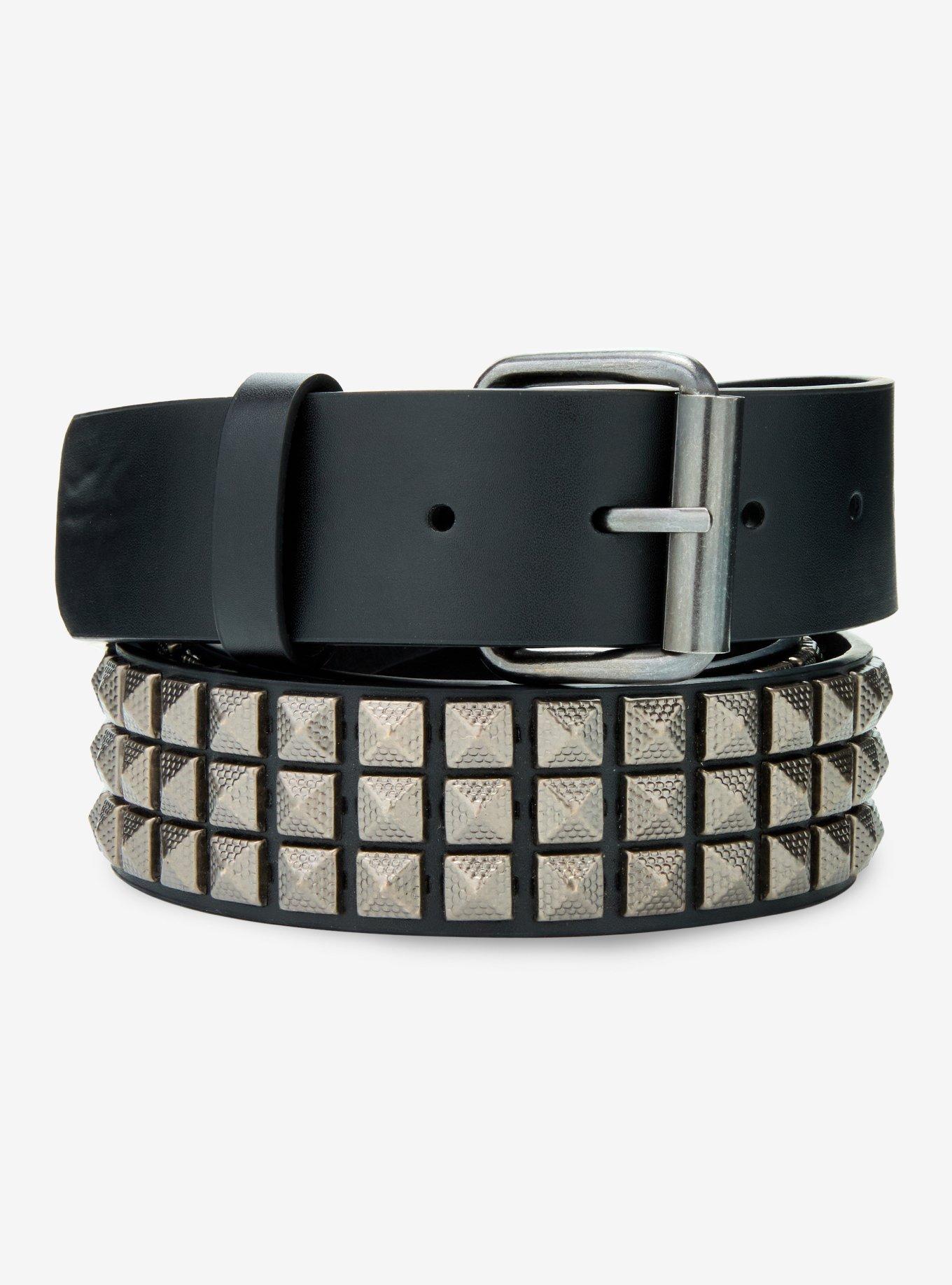 Textured Three Row Pyramid Stud Belt, , hi-res
