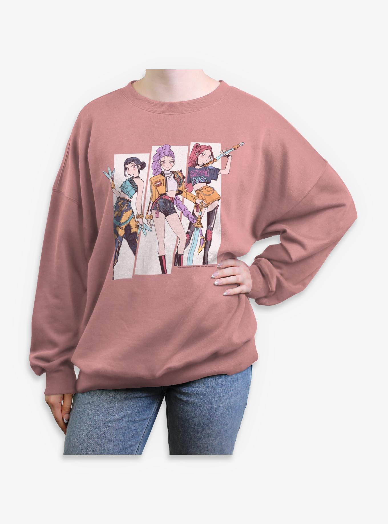 KPop Demon Hunters Huntrix Manhwa Style Panels Girls Oversized Sweatshirt, DESERTPNK, hi-res