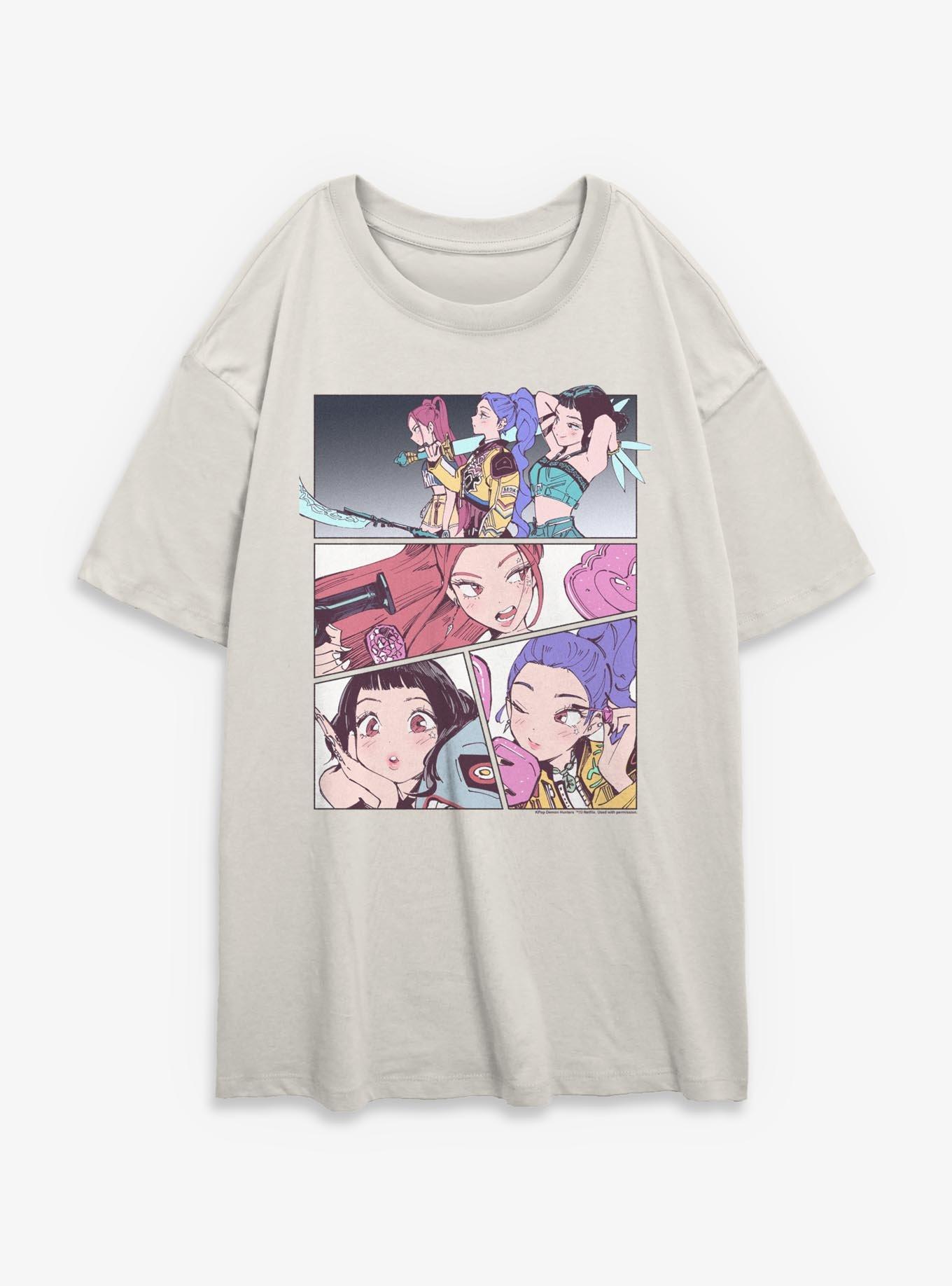 KPop Demon Hunters Huntrix Manhwa Panels Girls Oversized T-Shirt, , hi-res