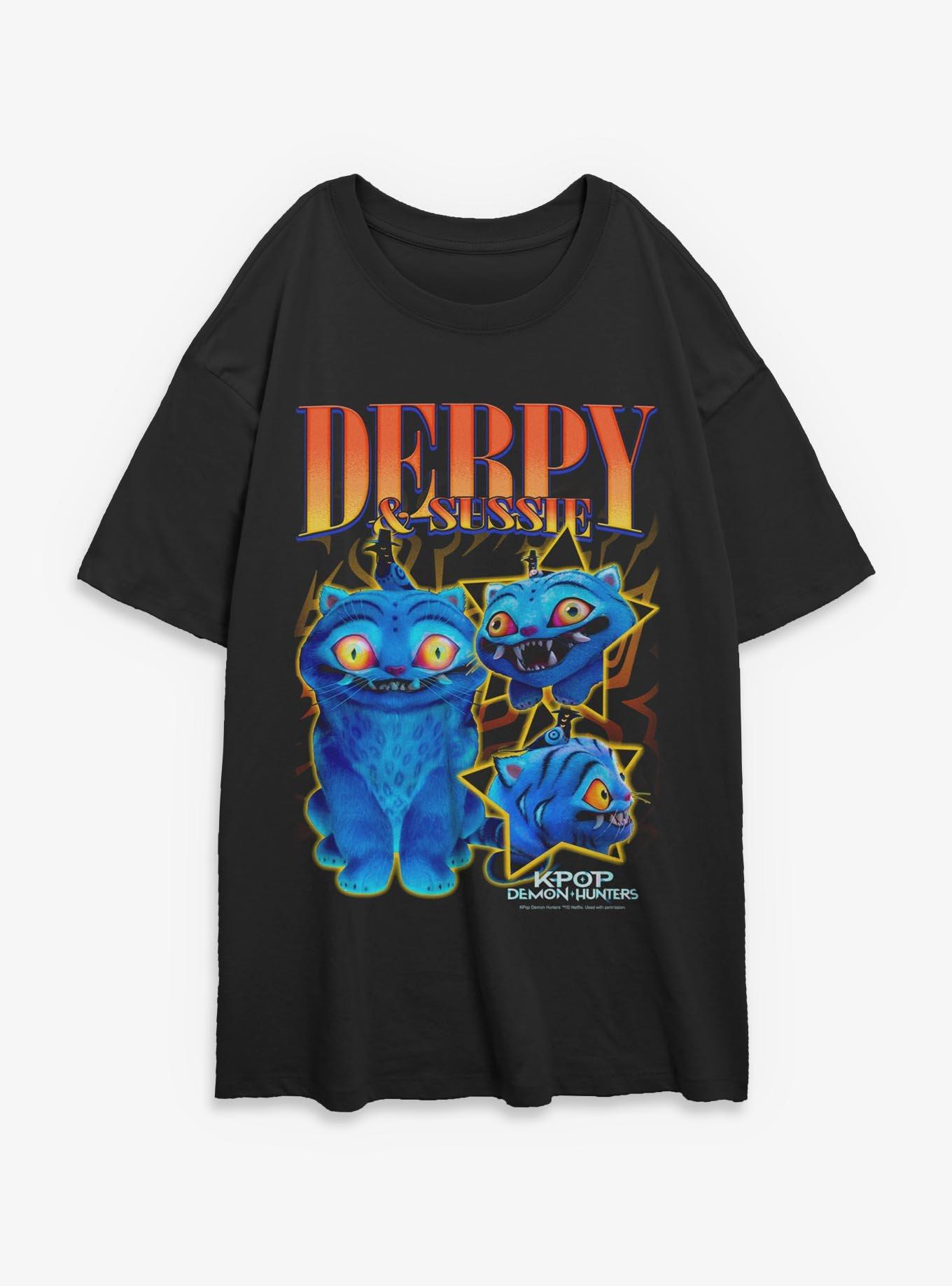 KPop Demon Hunters Derpy Tiger And Sussie Bird Collage Girls Oversized T-Shirt