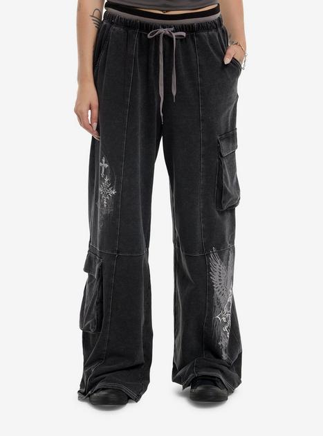 Grey Gothic Cross Cargo Wide Leg Sweatpants | Hot Topic