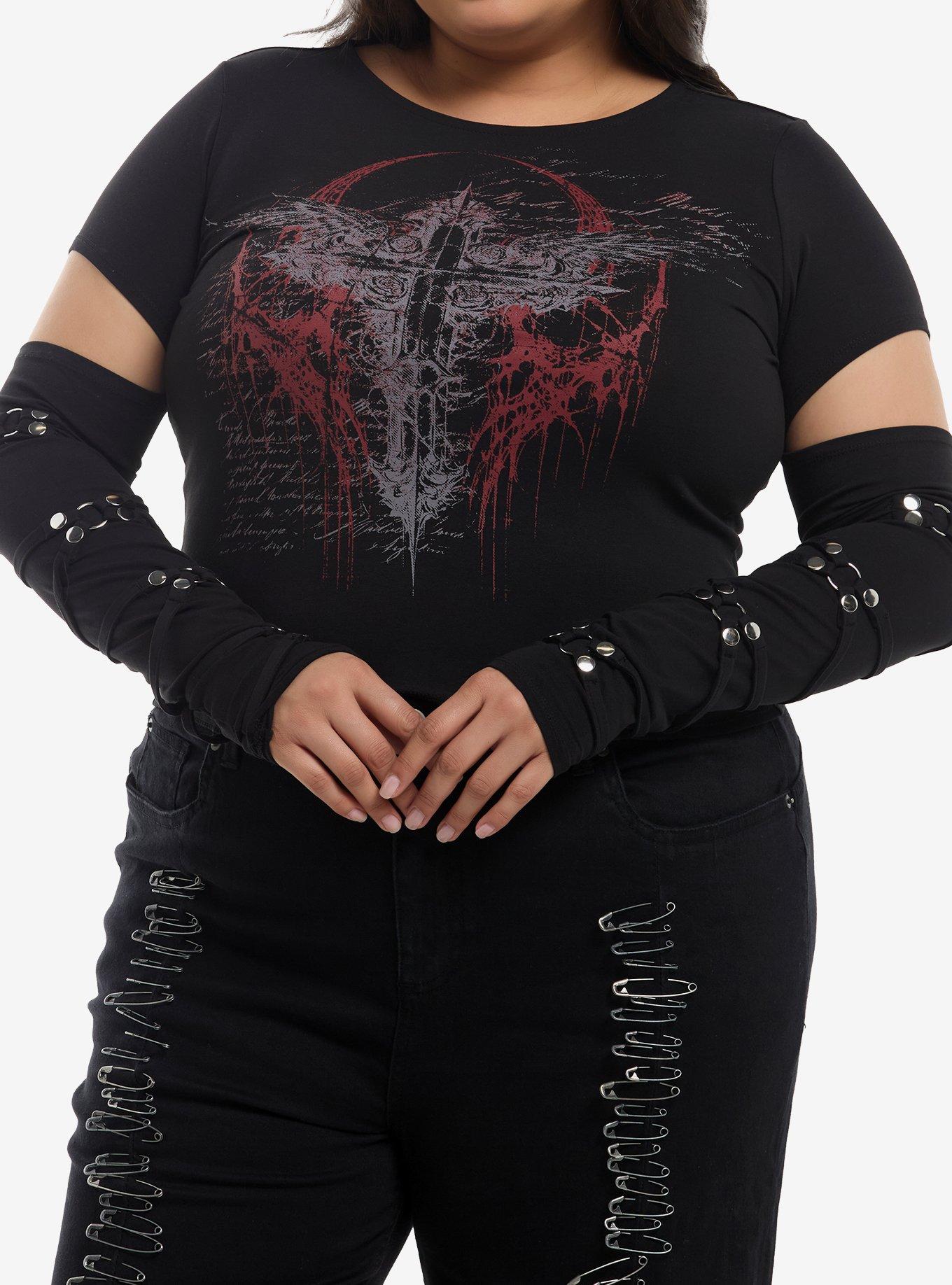 Social Collision Winged Cross Strappy Girls Long-Sleeve Top Plus Size, , hi-res