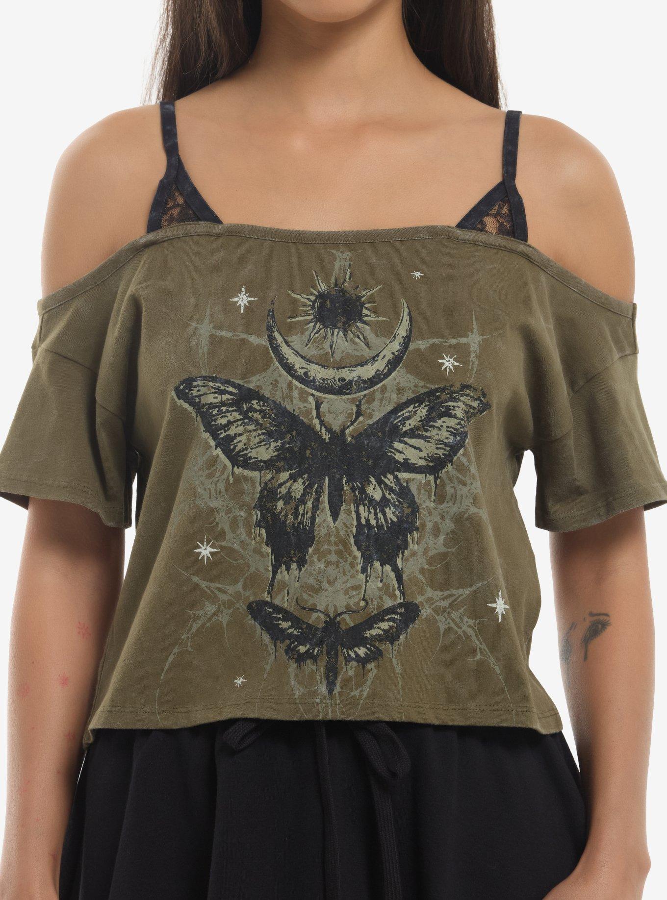 Thorn & Fable Haunted Moths Girls Cold-Shoulder Top, , hi-res