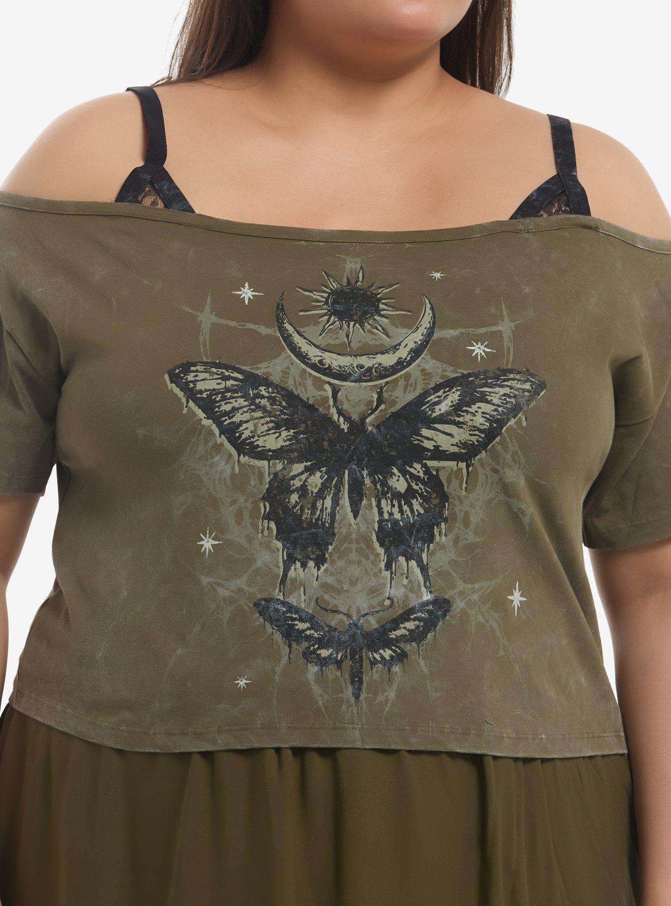 THORNANDFABLE Thorn & Fable Haunted Moths Girls Cold-Shoulder Top Plus Size