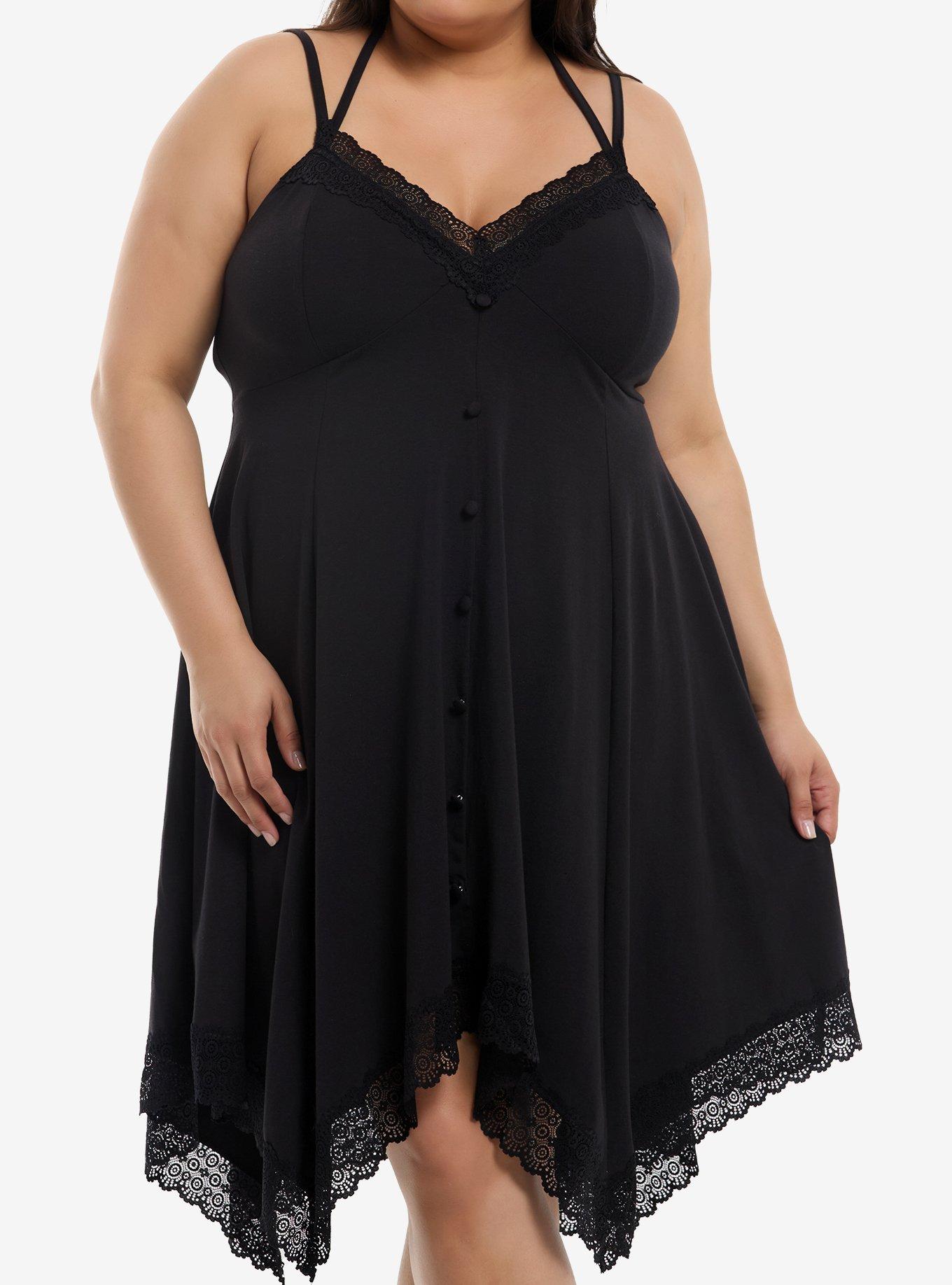 Black Lace Hanky Hem Halter Dress Plus Size, , hi-res