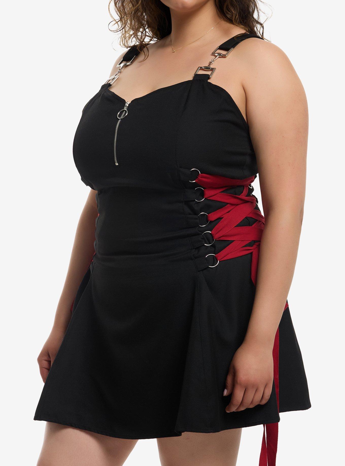 Social Collision Black & Red Zipper Lace-Up Dress Plus Size, , hi-res