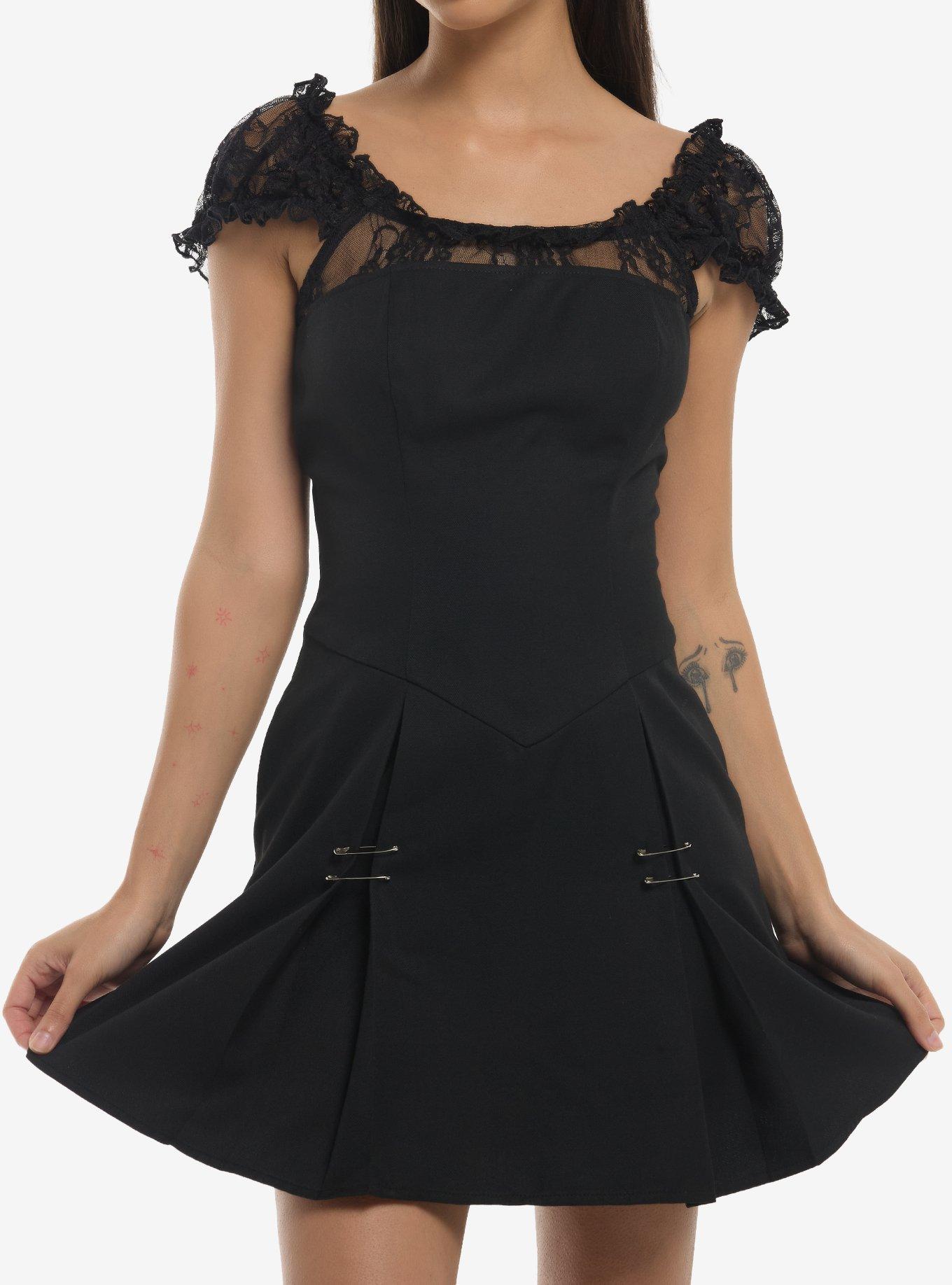 Social Collision Black Lace Safety Pin Dress, , hi-res