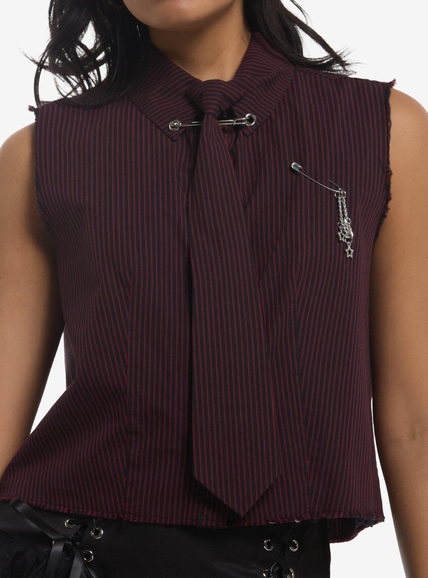 Social Collision Black & Red Stripe Girls Sleeveless Woven Button-Up, , hi-res