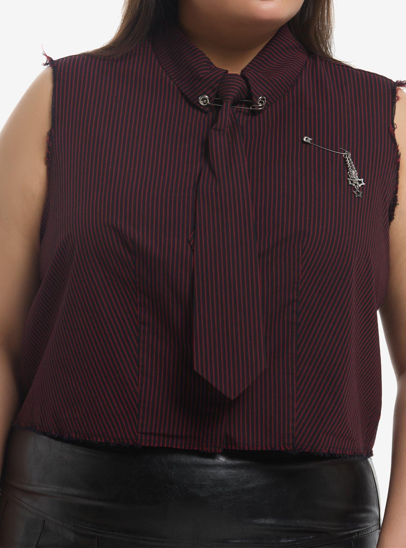 Social Collision Black & Red Stripe Girls Sleeveless Woven Button-Up Plus Size, , hi-res