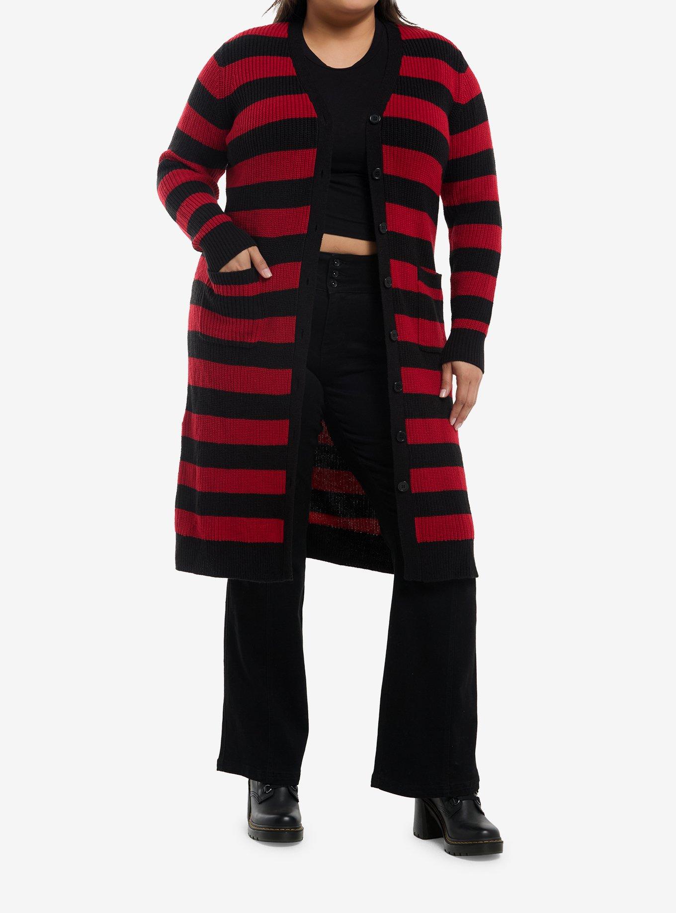 Red & Black Stripe Knit Midi Dress Plus Size, , hi-res