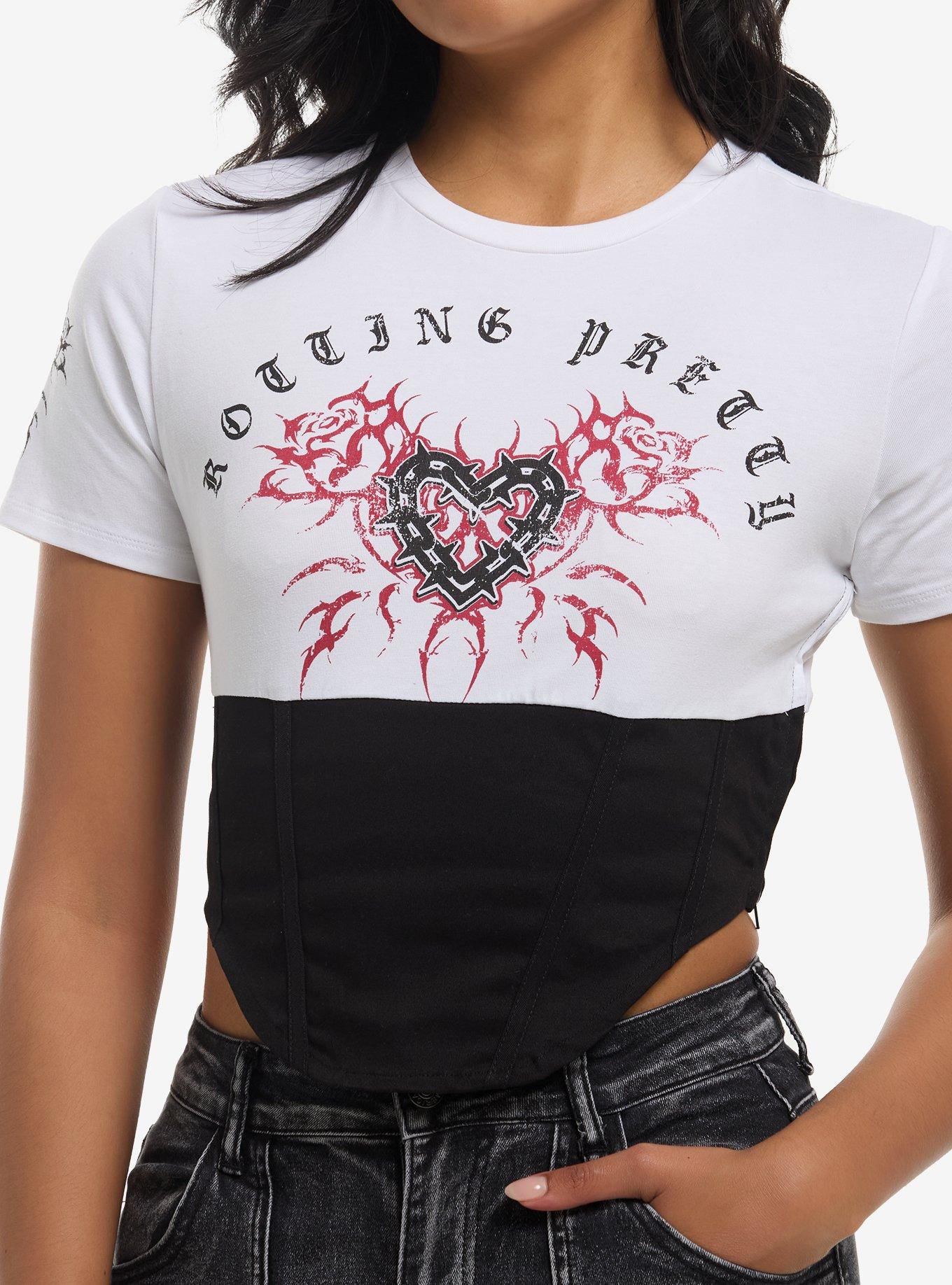 Social Collision Heart Rose Girls Corset Top, , hi-res