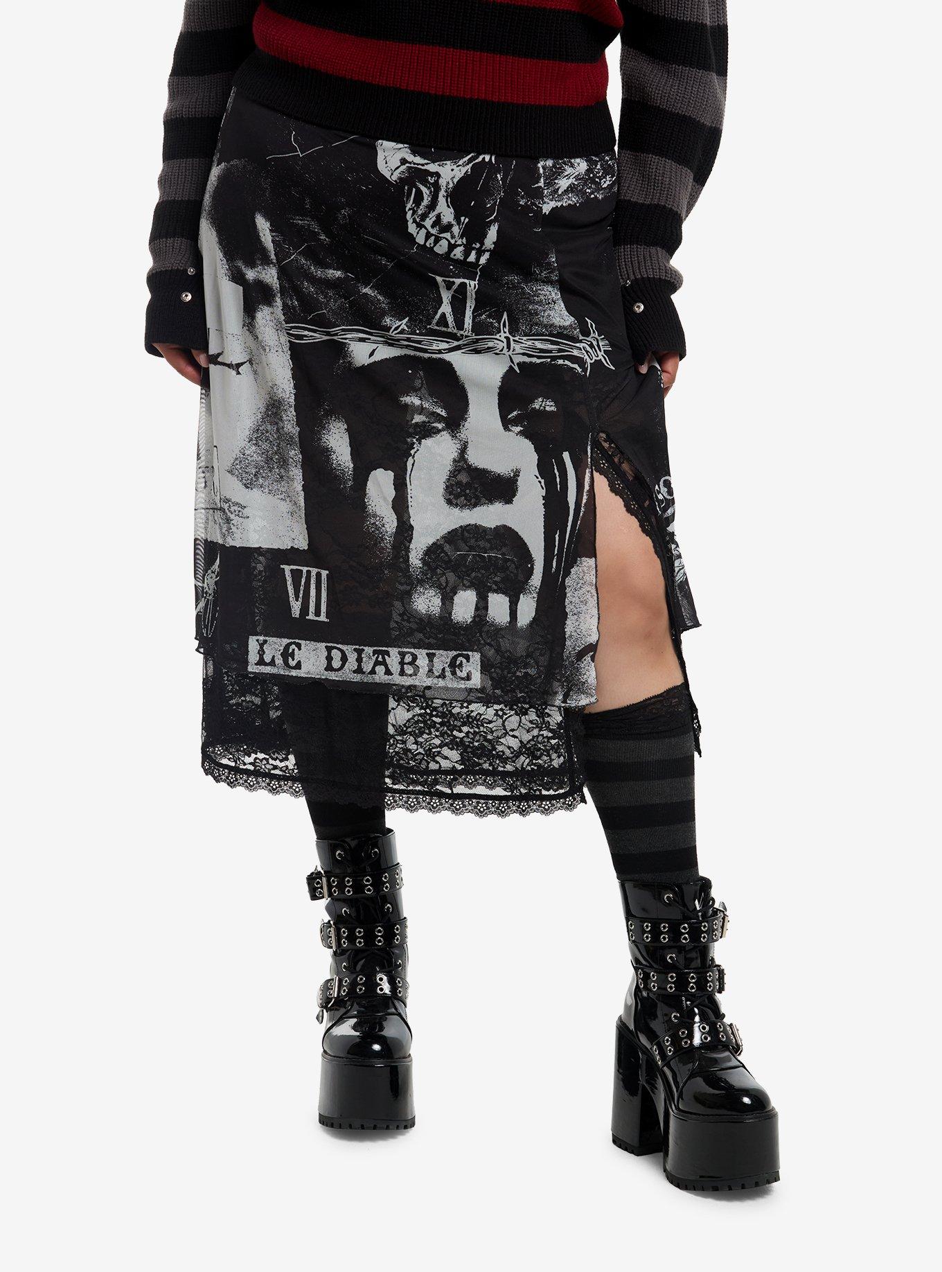 Social Collision Punk Collage Lace Layered Midi Skirt Plus Size, , hi-res