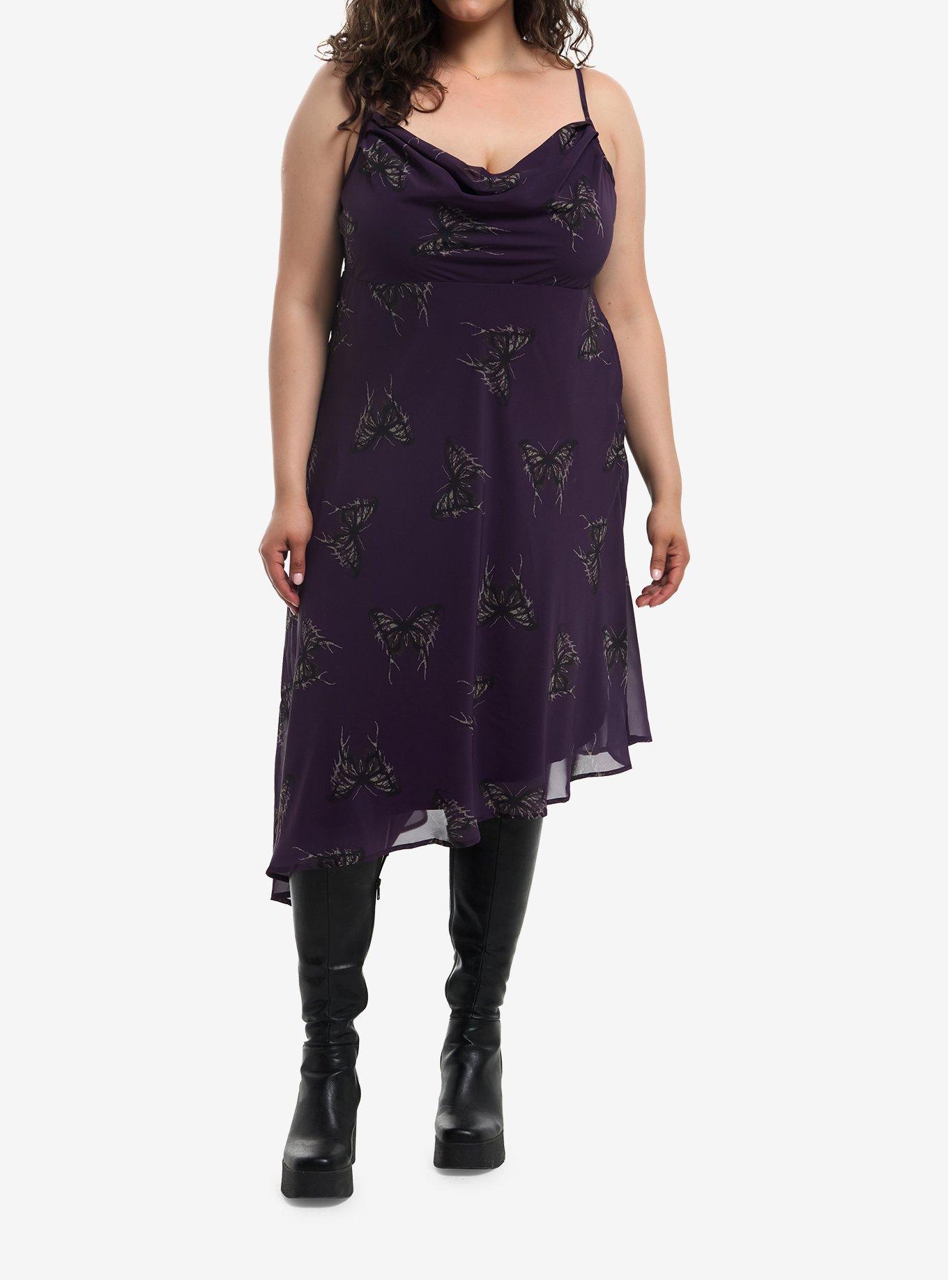 Thorn & Fable Haunted Moth Purple Midi Dress Plus Size, , hi-res