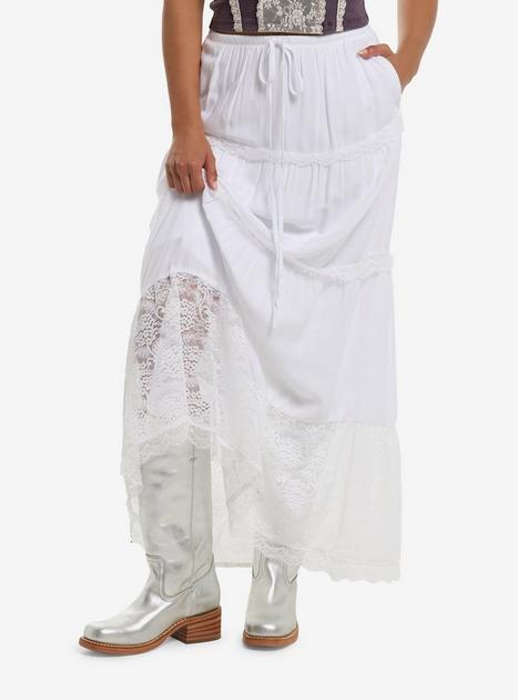 Thorn & Fable White Lace Trim Tiered Maxi Skirt | Hot Topic