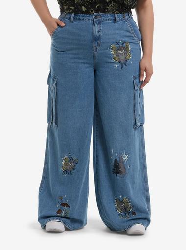 Thorn & Fable Cryptid Forest Embroidered Wide Leg Jeans Plus Size