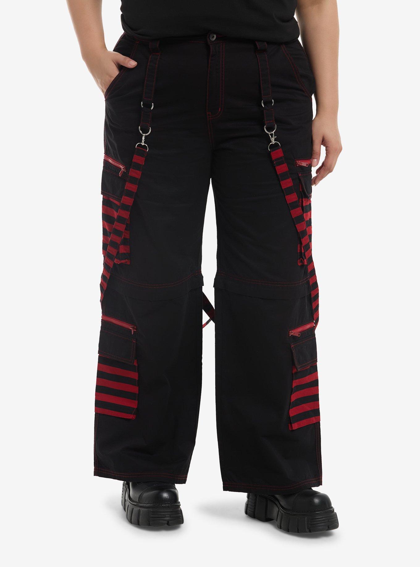 Social Collision Red & Black Zip-Off Girls Cargo Pants Plus Size, , hi-res